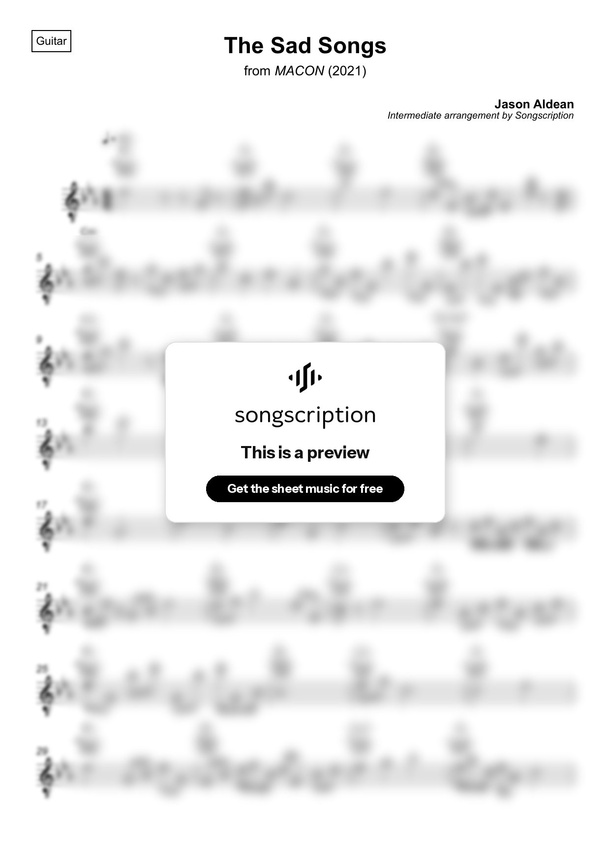 Intermediate Acoustic Guitar Sheet Music for "The Sad Songs" by Jason Aldean