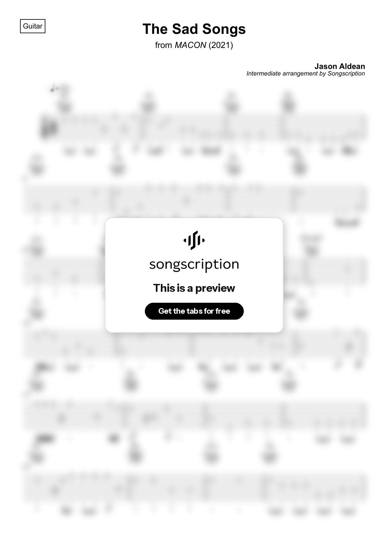 Intermediate Acoustic Guitar Tabs for "The Sad Songs" by Jason Aldean