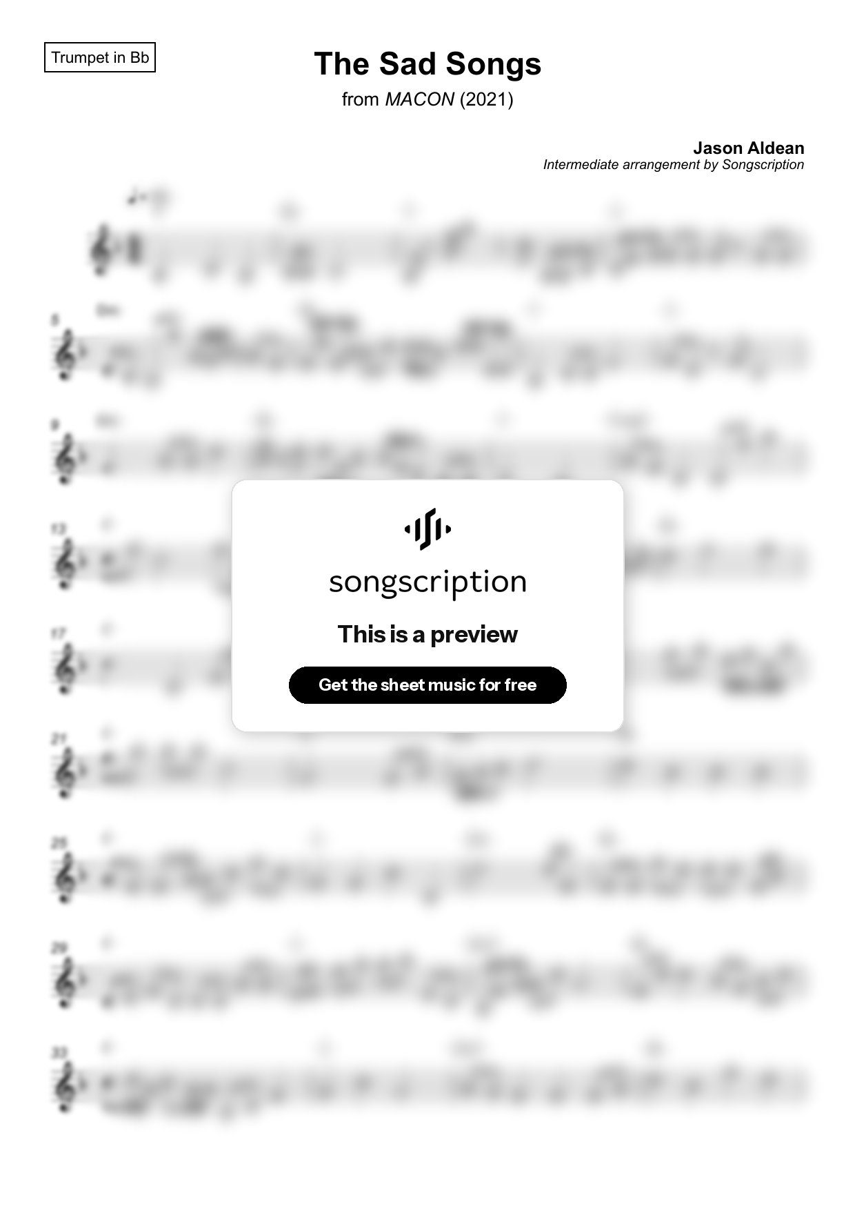 Intermediate Trumpet Sheet Music for "The Sad Songs" by Jason Aldean