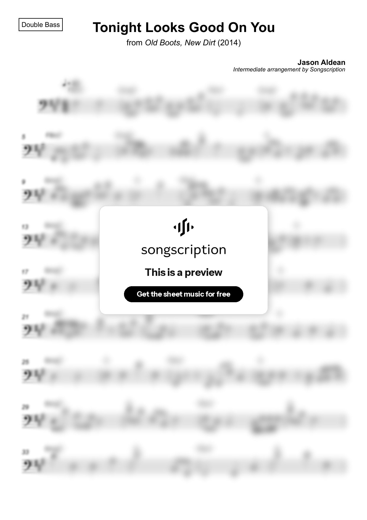 Intermediate Double Bass Sheet Music for "Tonight Looks Good On You" by Jason Aldean