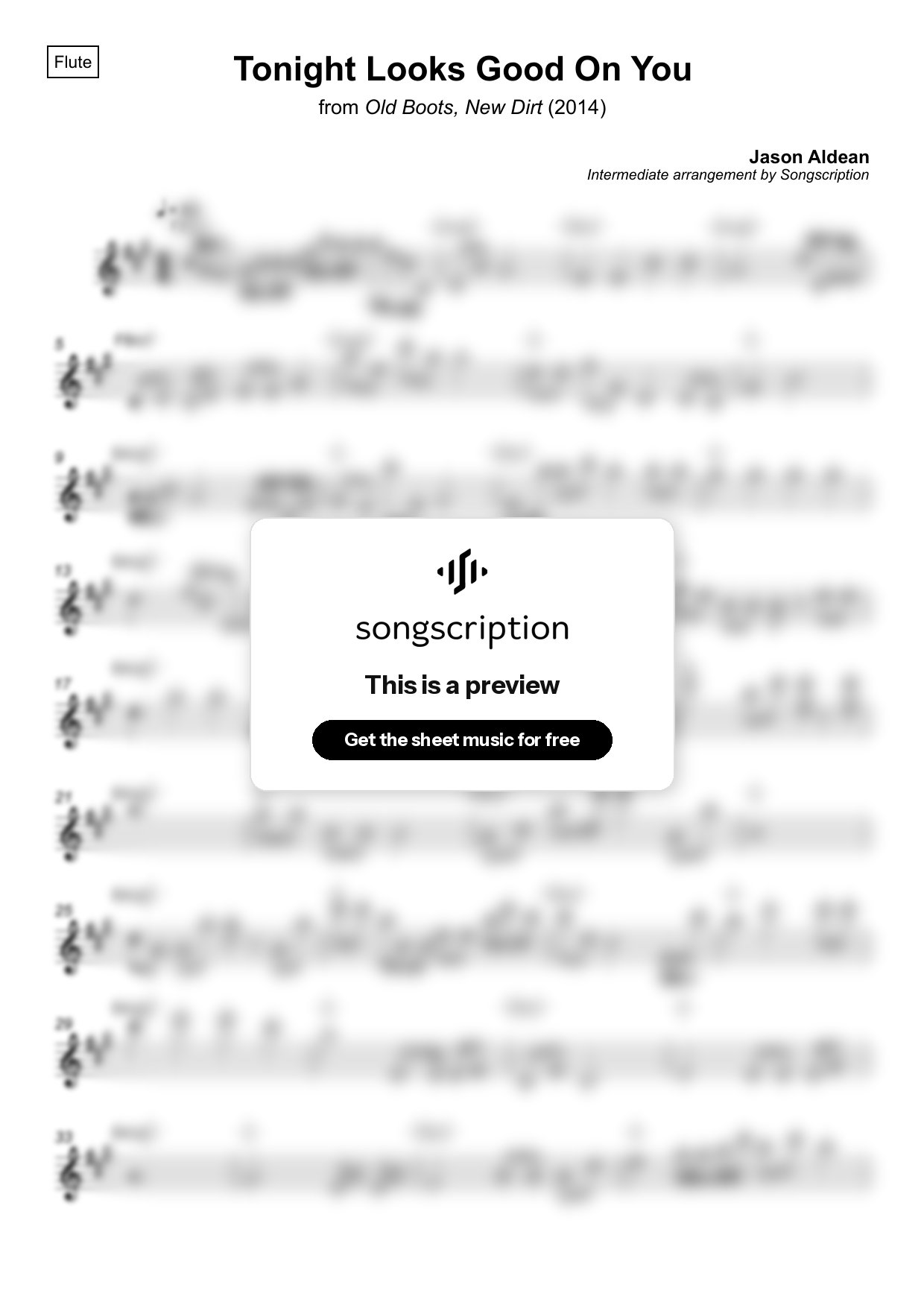 Intermediate Flute Sheet Music for "Tonight Looks Good On You" by Jason Aldean