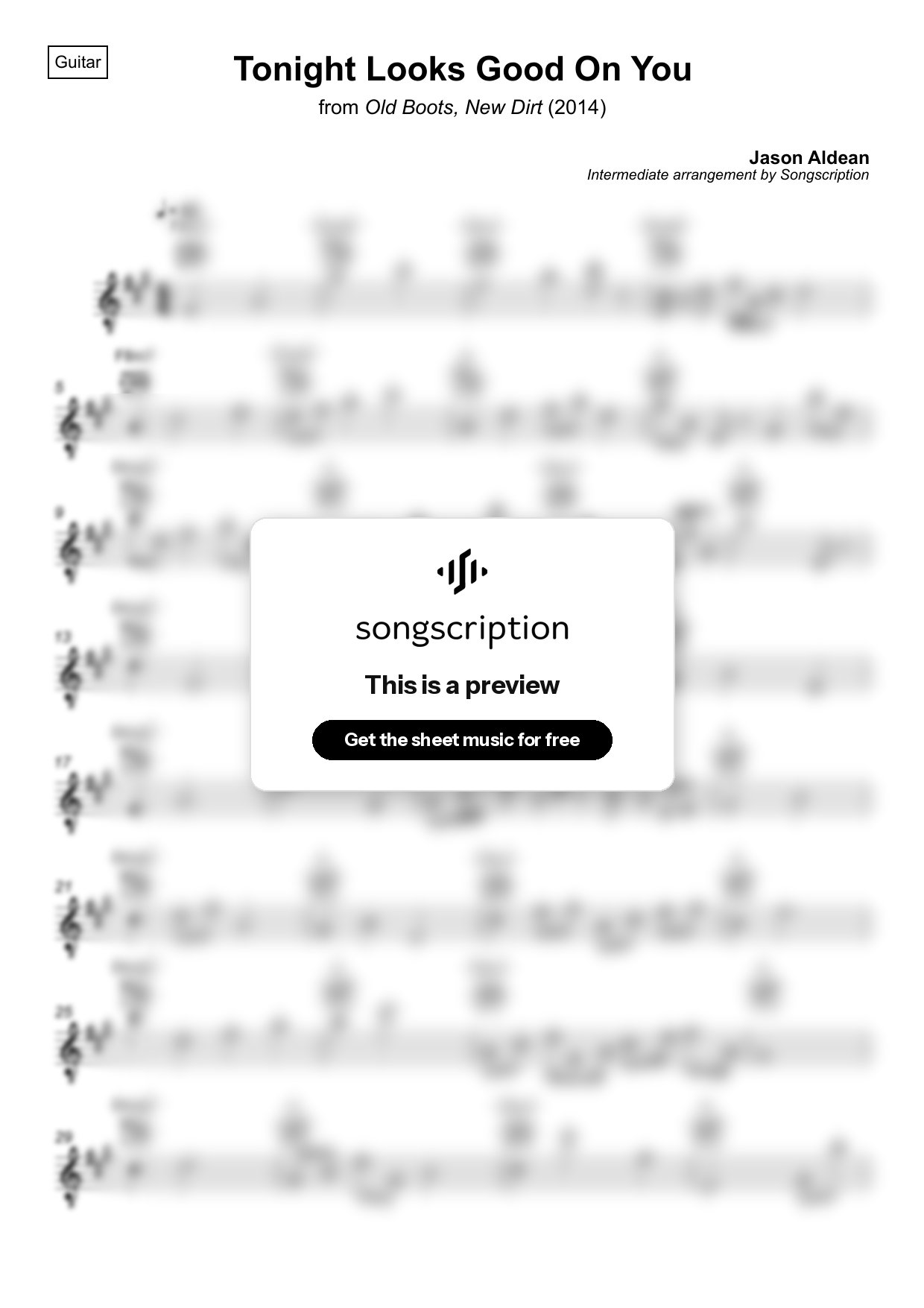 Intermediate Acoustic Guitar Sheet Music for "Tonight Looks Good On You" by Jason Aldean