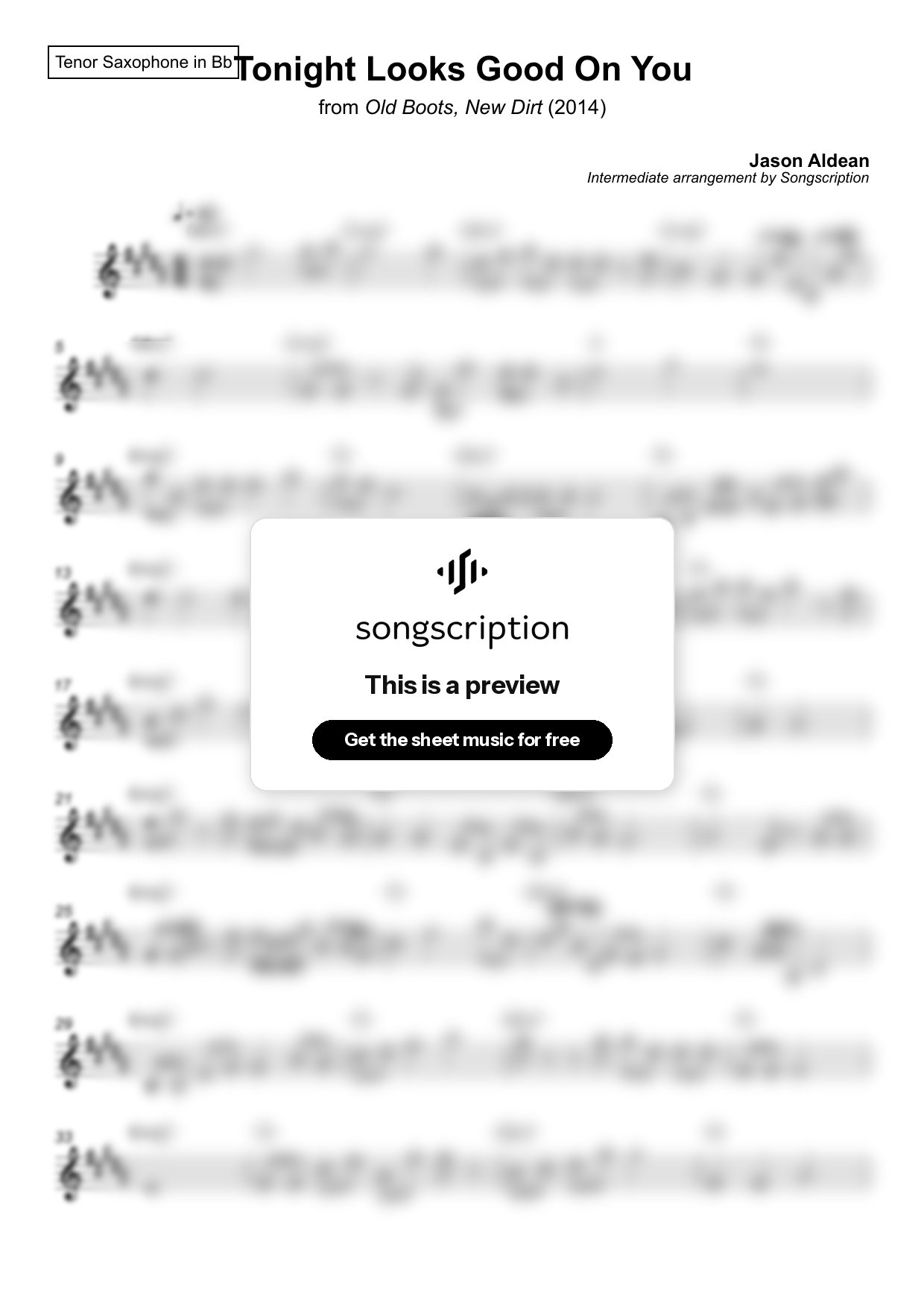 Intermediate Tenor Sax Sheet Music for "Tonight Looks Good On You" by Jason Aldean