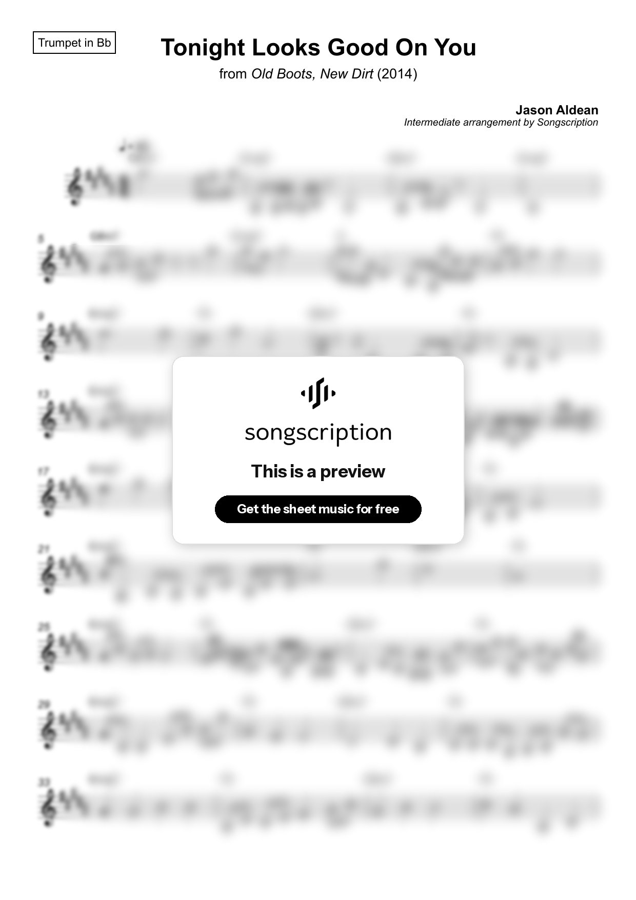 Intermediate Trumpet Sheet Music for "Tonight Looks Good On You" by Jason Aldean