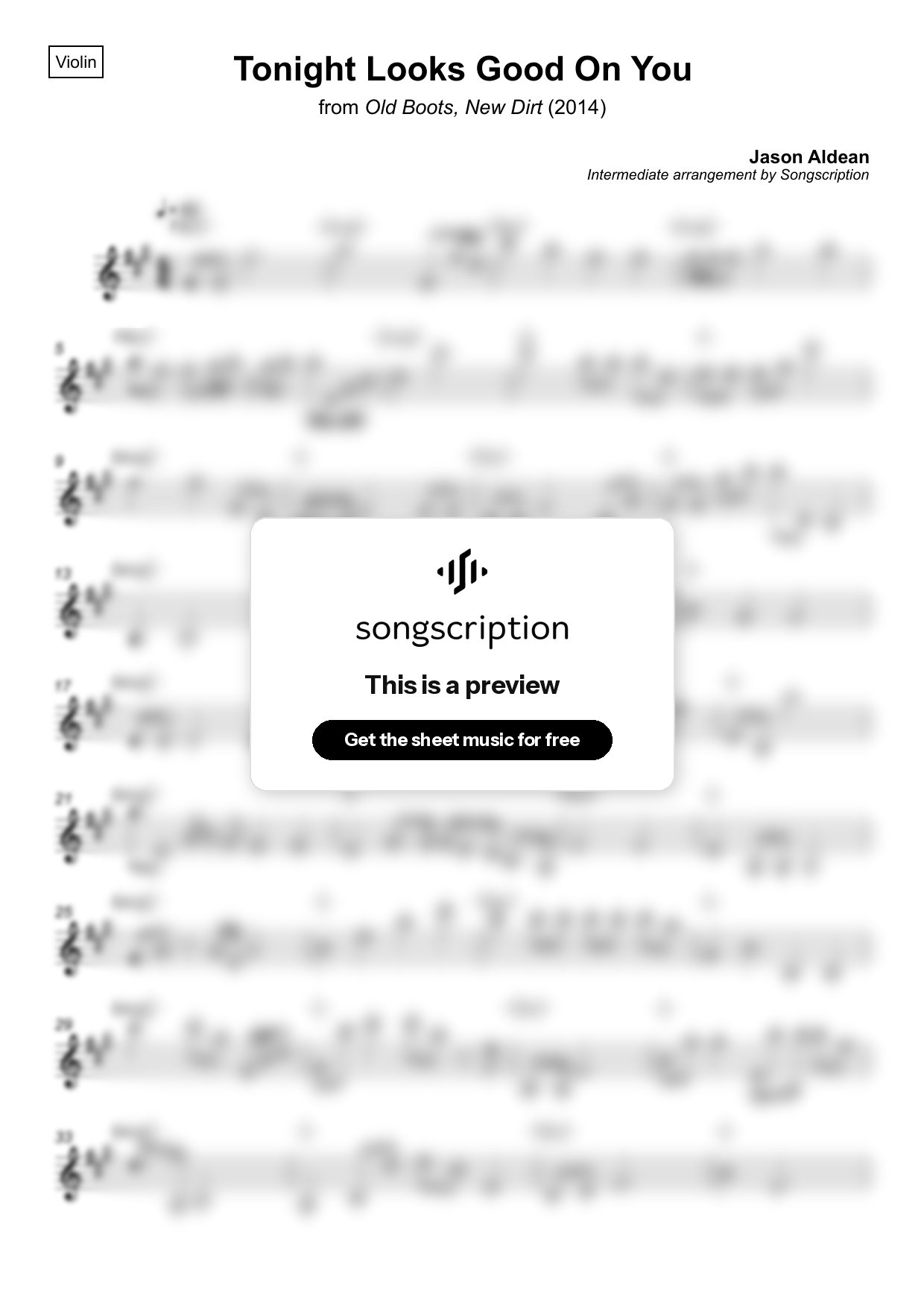 Intermediate Violin Sheet Music for "Tonight Looks Good On You" by Jason Aldean