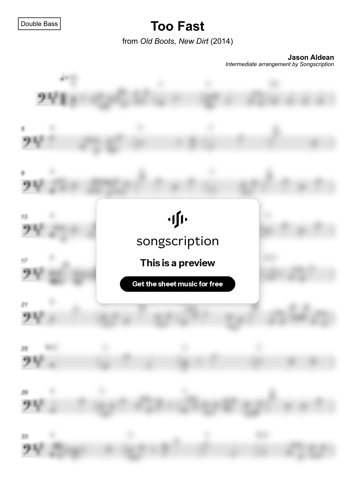 Intermediate Double Bass Sheet Music for "Too Fast" by Jason Aldean