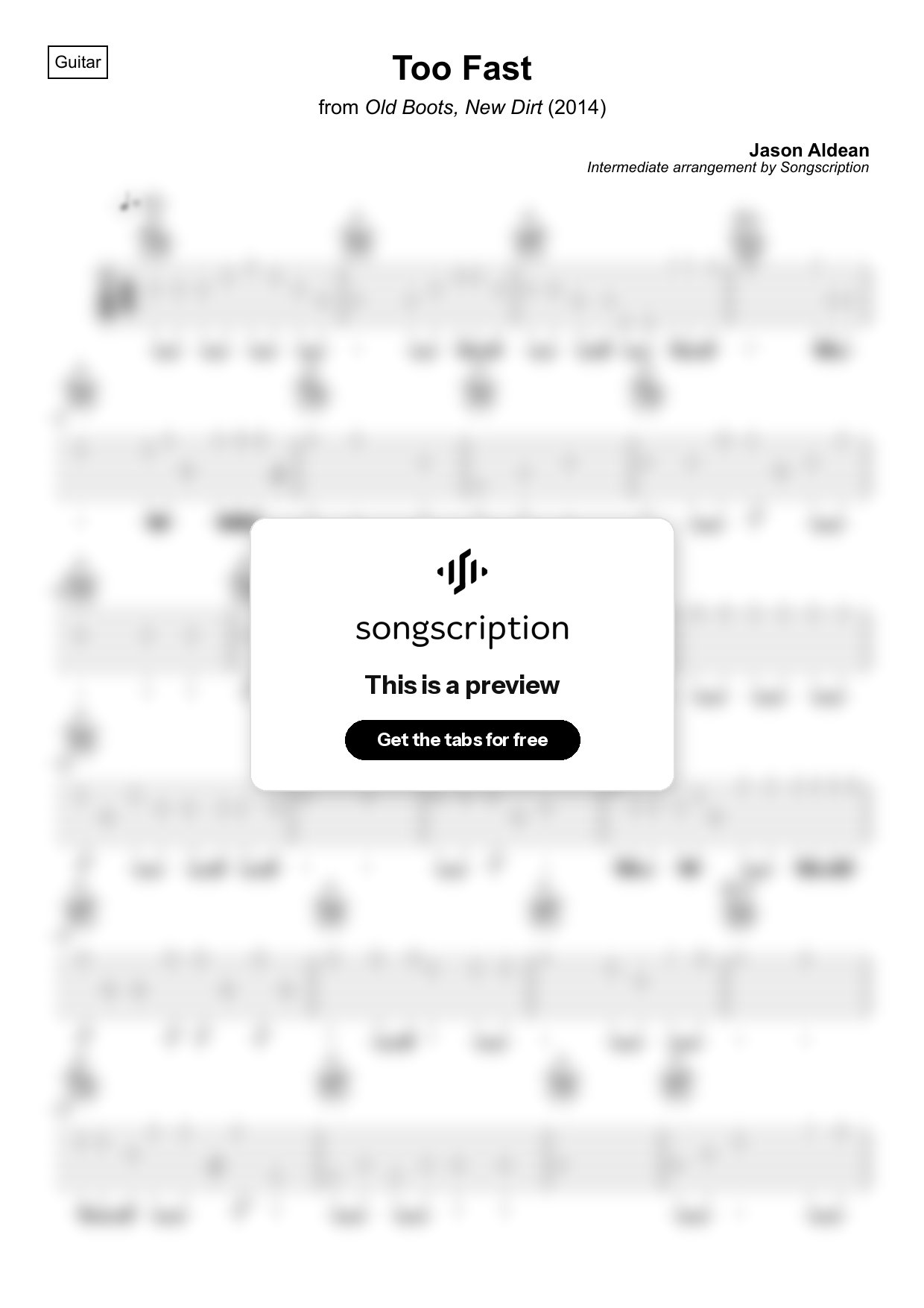 Intermediate Acoustic Guitar Tabs for "Too Fast" by Jason Aldean