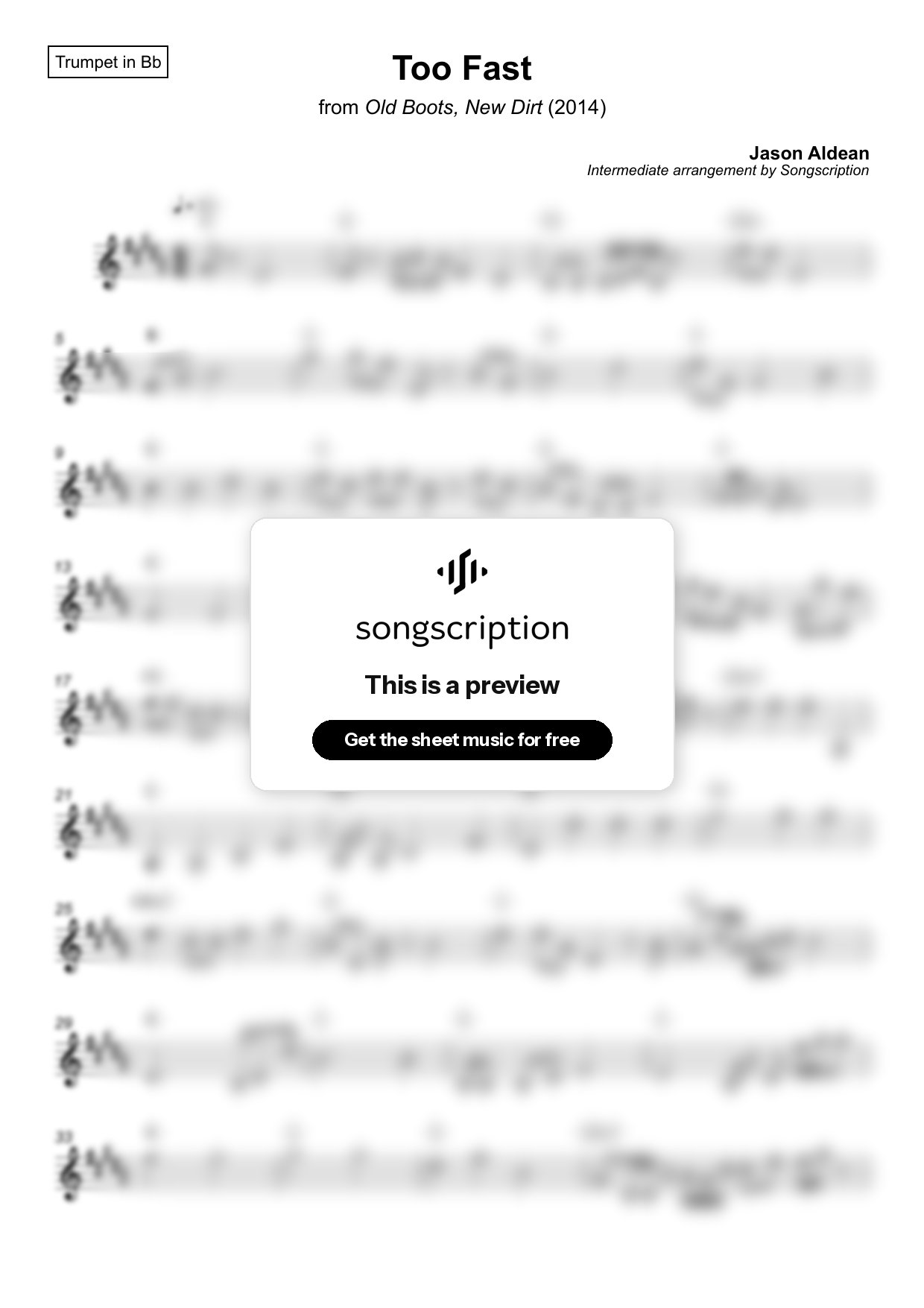 Intermediate Trumpet Sheet Music for "Too Fast" by Jason Aldean