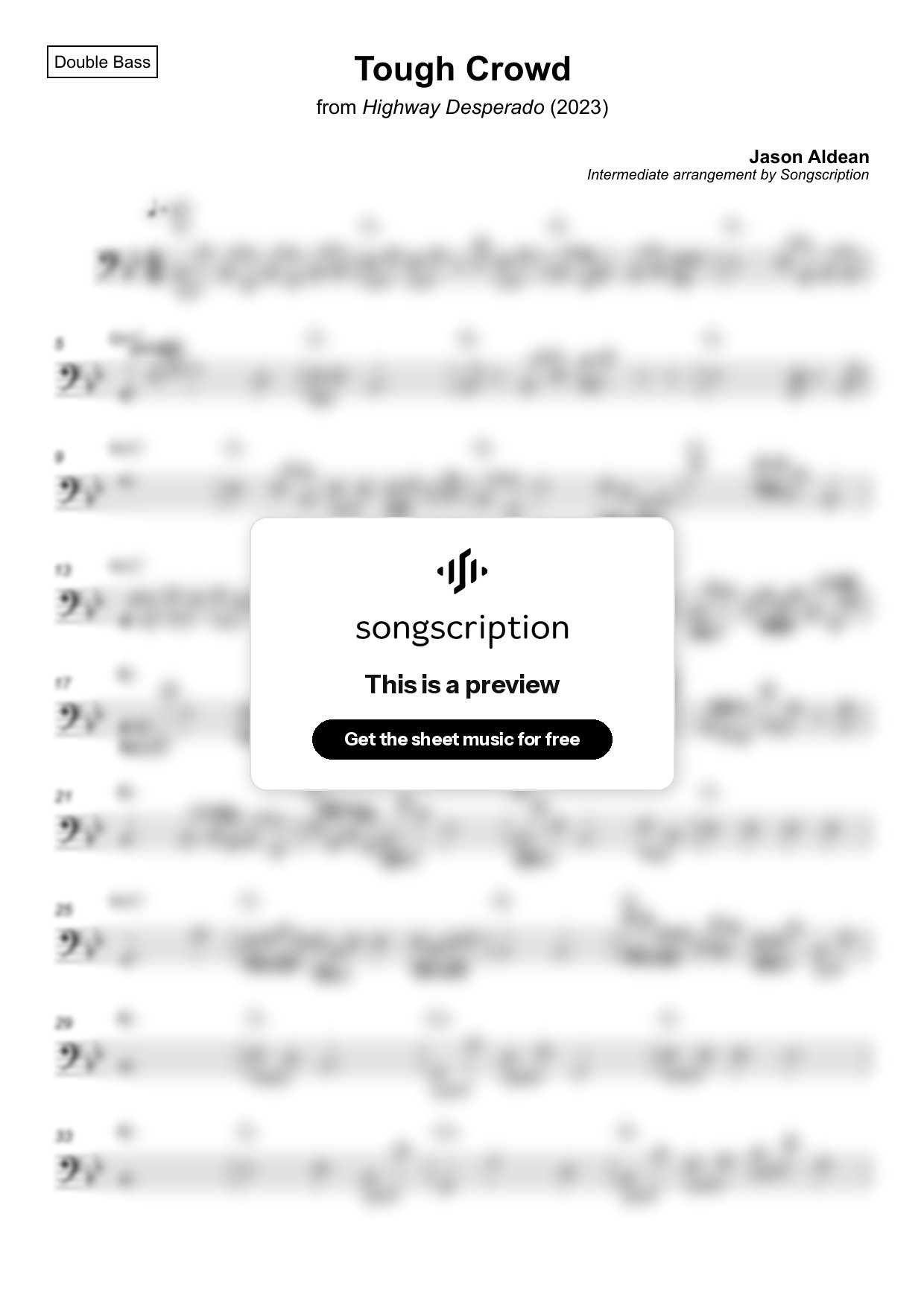 Intermediate Double Bass Sheet Music for "Tough Crowd" by Jason Aldean