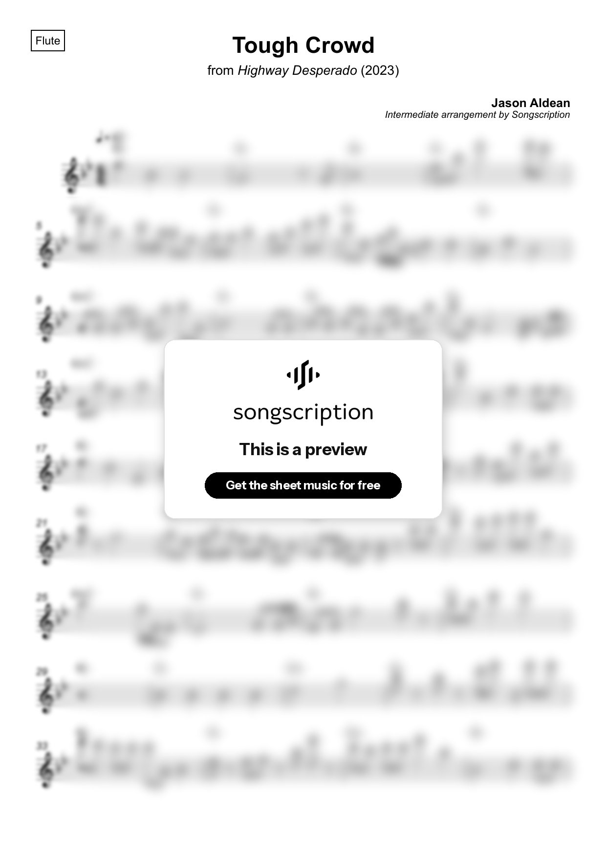 Intermediate Flute Sheet Music for "Tough Crowd" by Jason Aldean