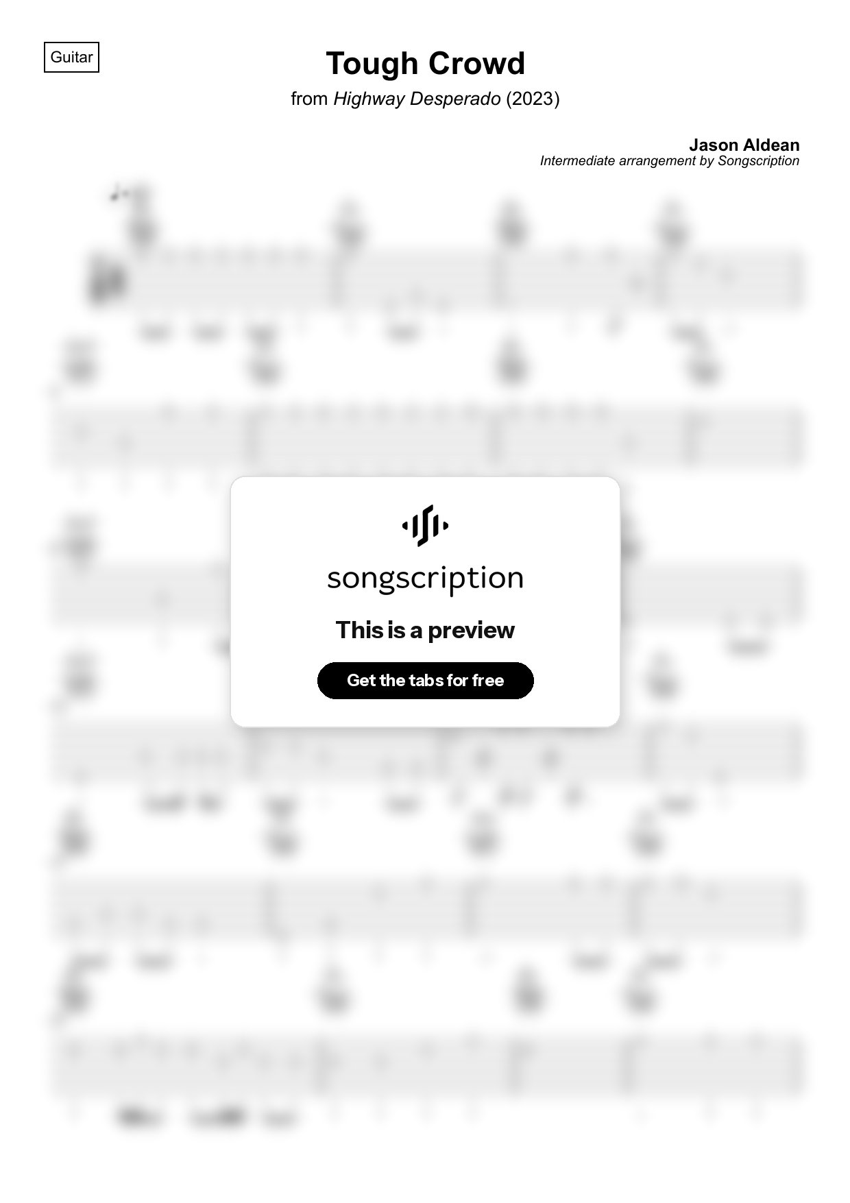 Intermediate Acoustic Guitar Tabs for "Tough Crowd" by Jason Aldean
