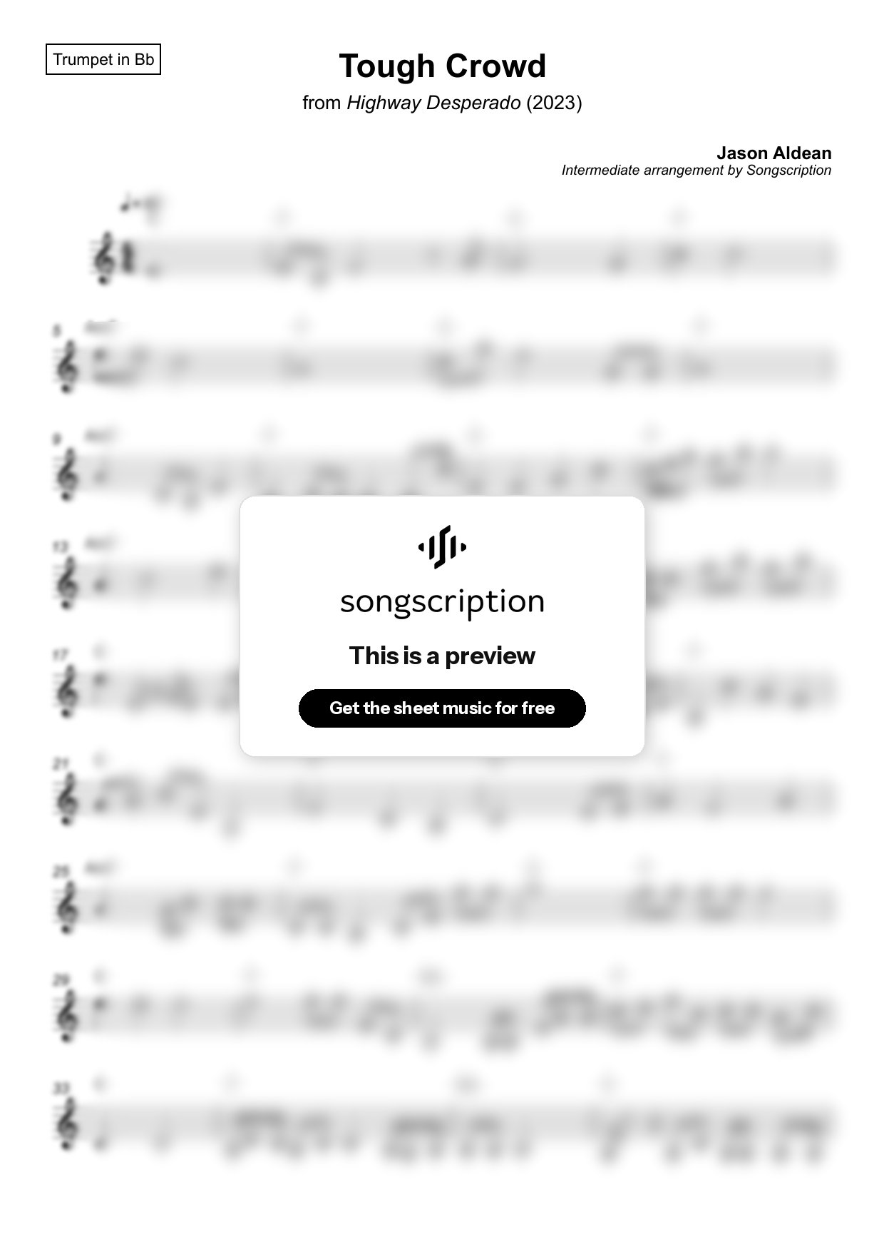 Intermediate Trumpet Sheet Music for "Tough Crowd" by Jason Aldean