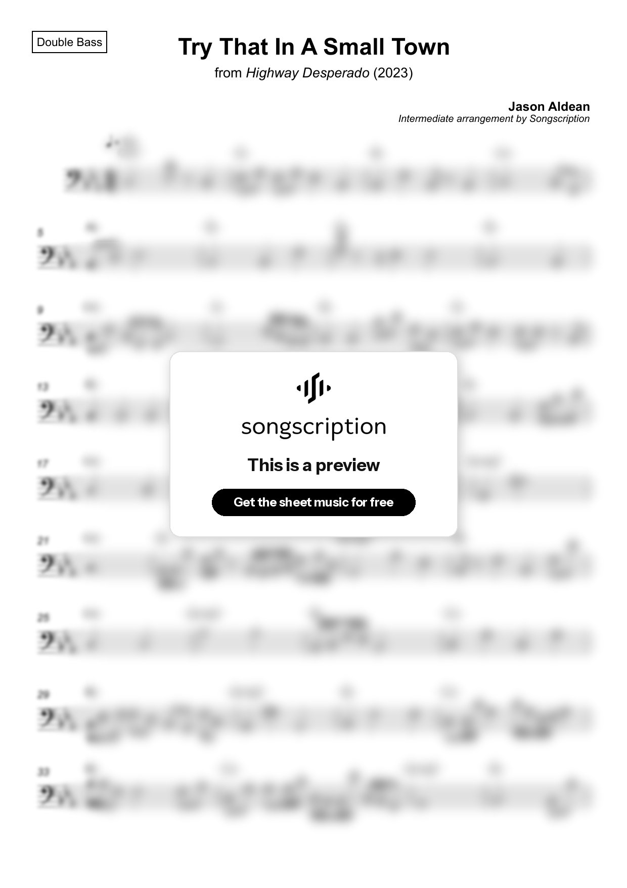 Intermediate Double Bass Sheet Music for "Try That In A Small Town" by Jason Aldean
