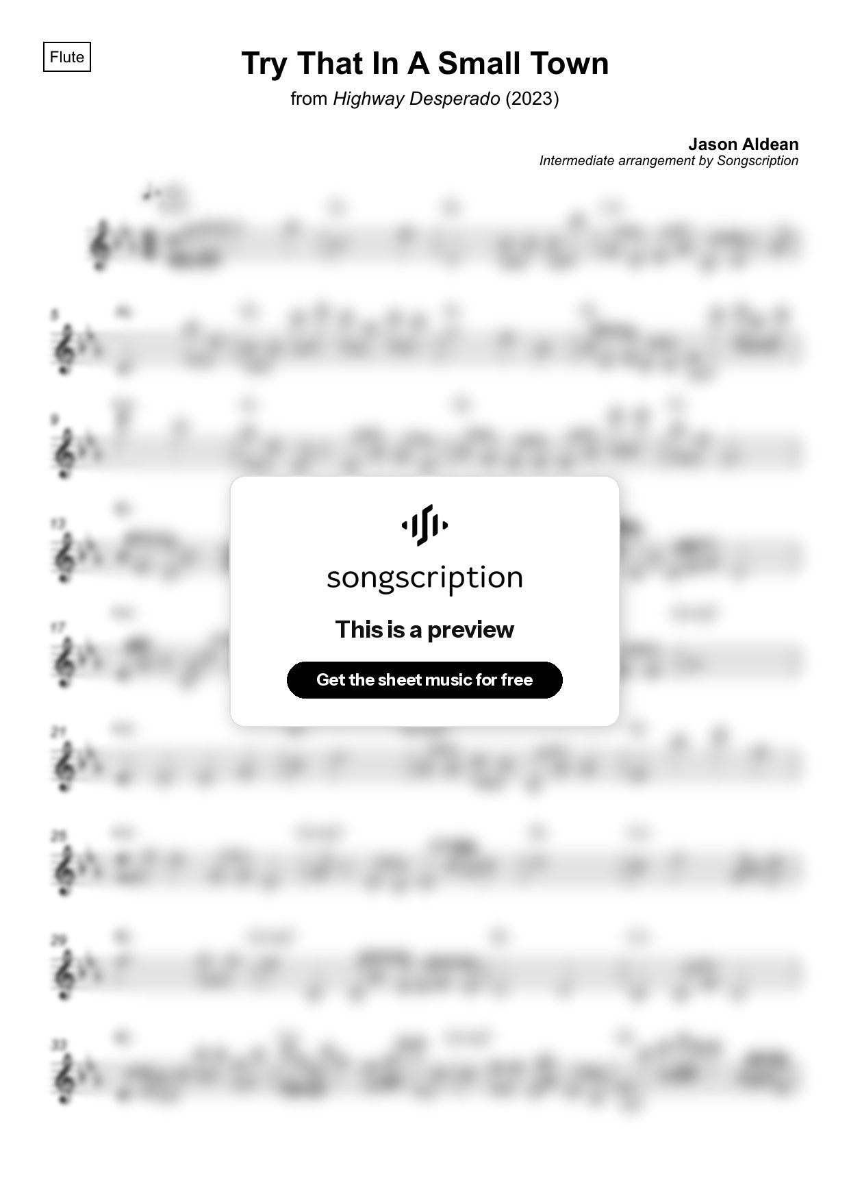 Intermediate Flute Sheet Music for "Try That In A Small Town" by Jason Aldean
