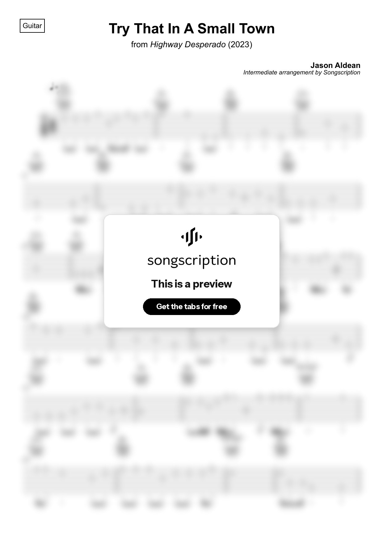 Intermediate Acoustic Guitar Tabs for "Try That In A Small Town" by Jason Aldean