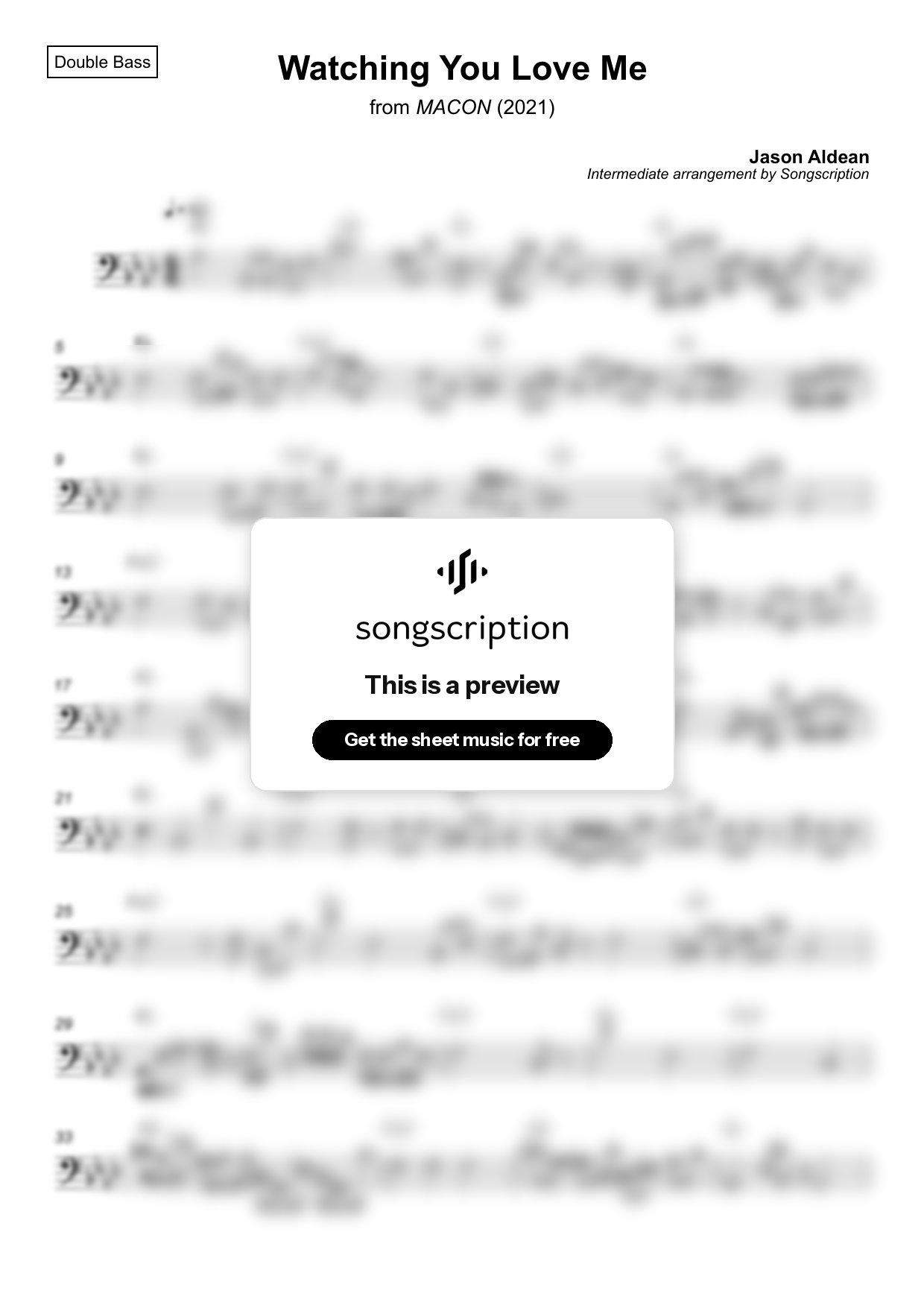 Intermediate Double Bass Sheet Music for "Watching You Love Me" by Jason Aldean