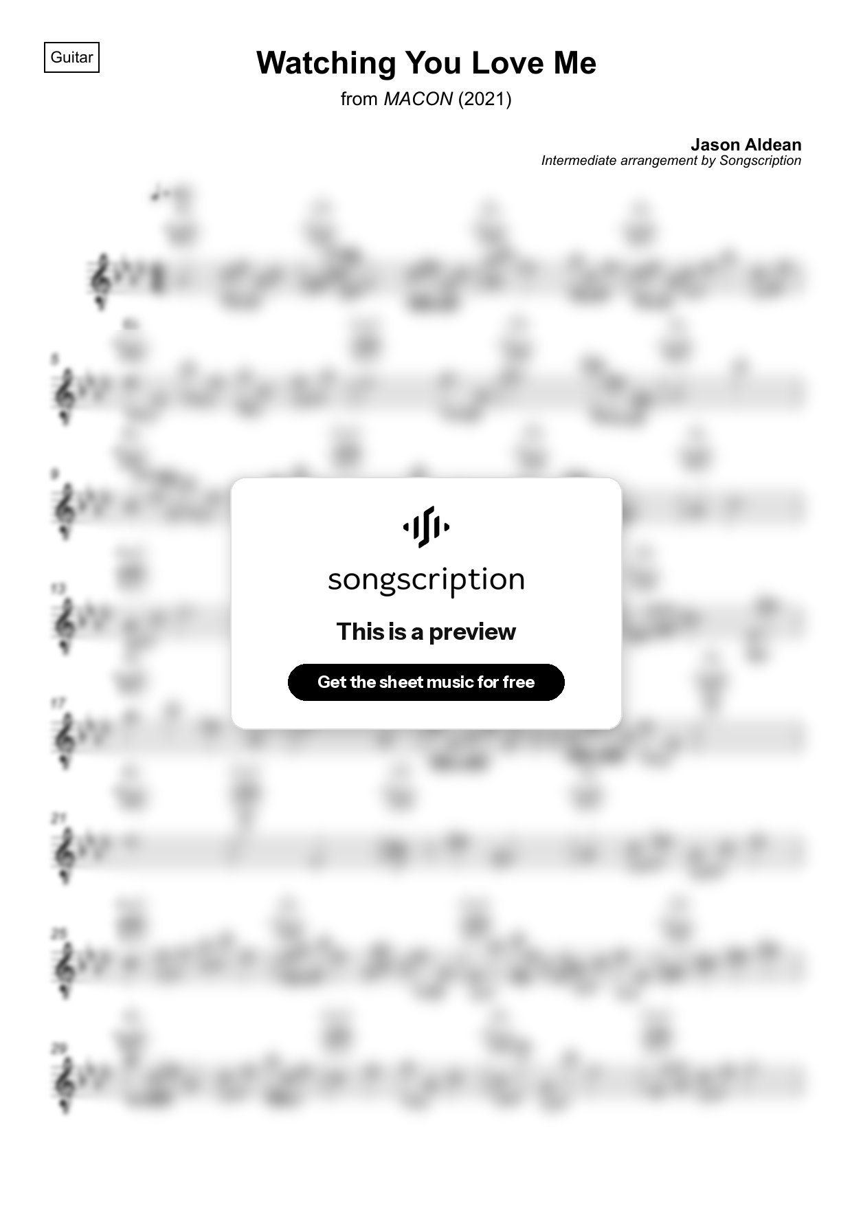 Intermediate Acoustic Guitar Sheet Music for "Watching You Love Me" by Jason Aldean