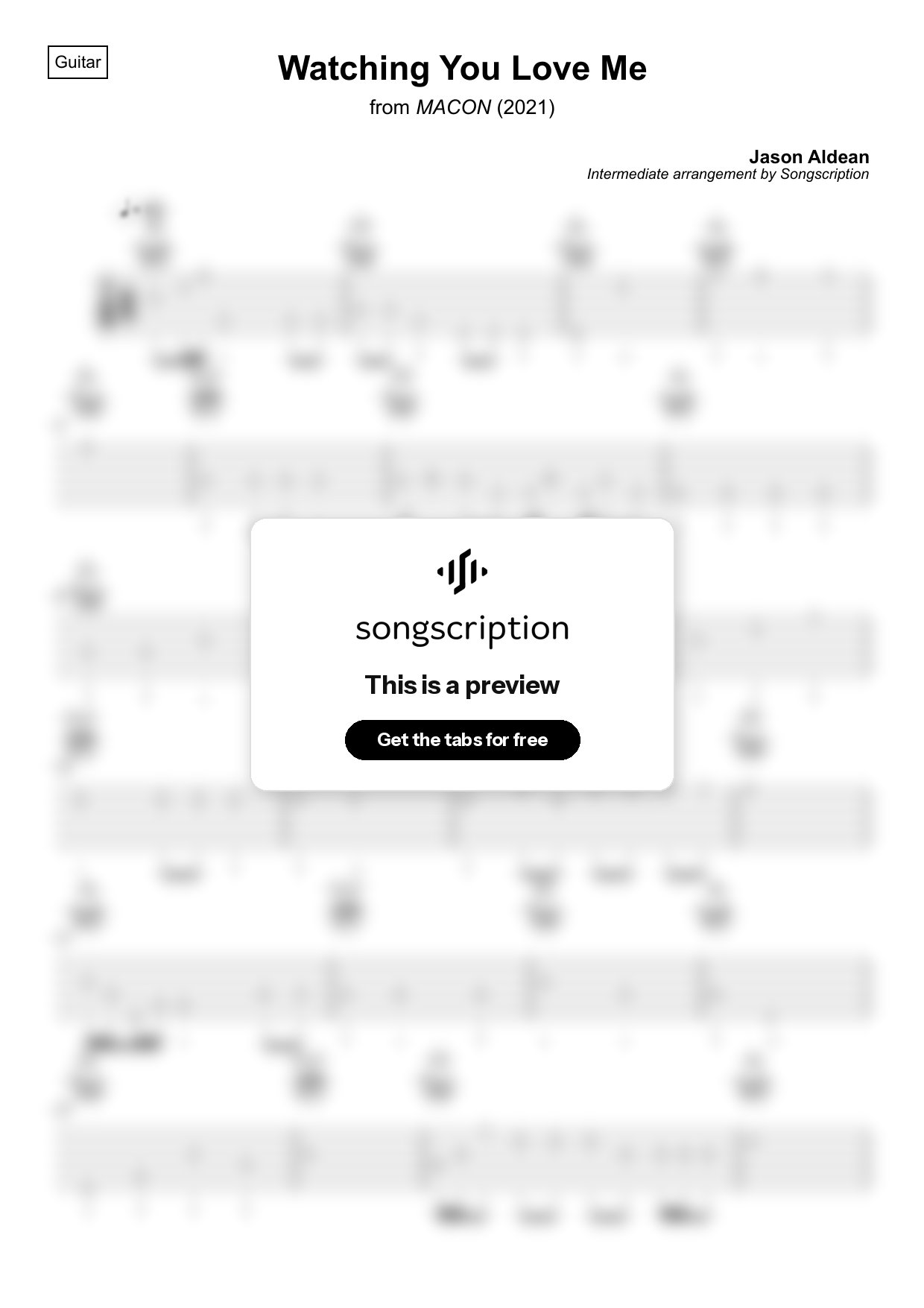 Intermediate Acoustic Guitar Tabs for "Watching You Love Me" by Jason Aldean
