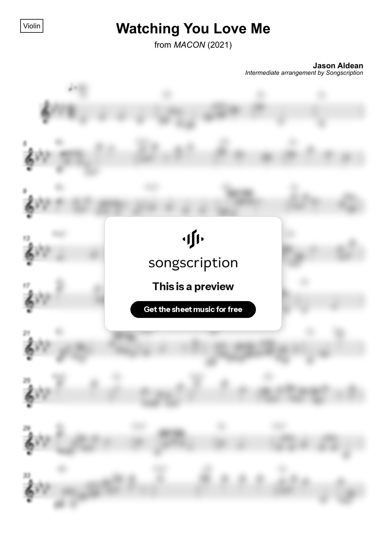 Intermediate Violin Sheet Music for "Watching You Love Me" by Jason Aldean