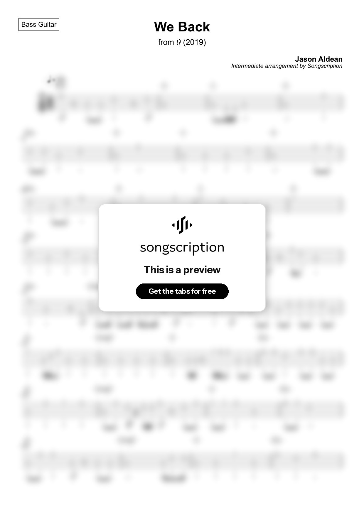 Intermediate Bass Guitar Tabs for "We Back" by Jason Aldean