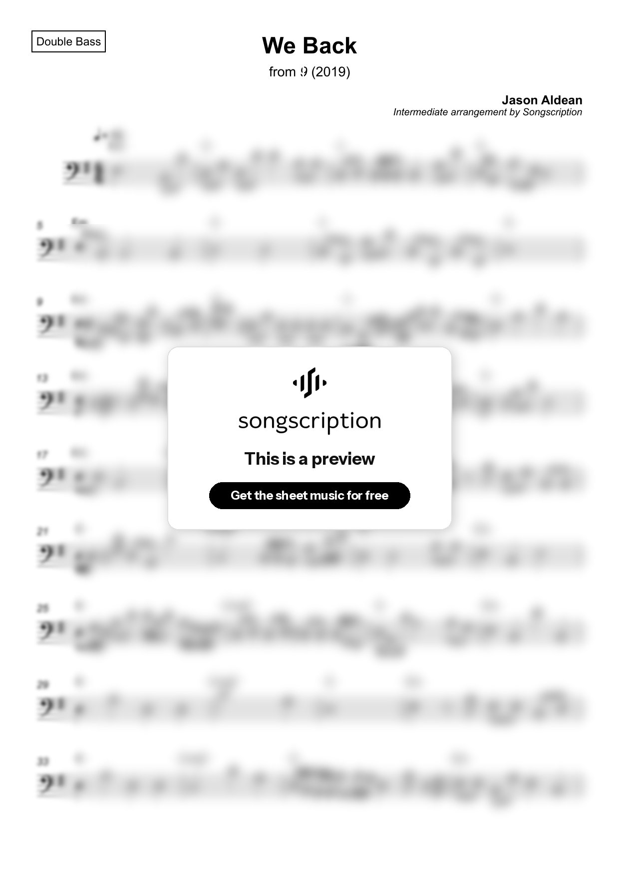 Intermediate Double Bass Sheet Music for "We Back" by Jason Aldean