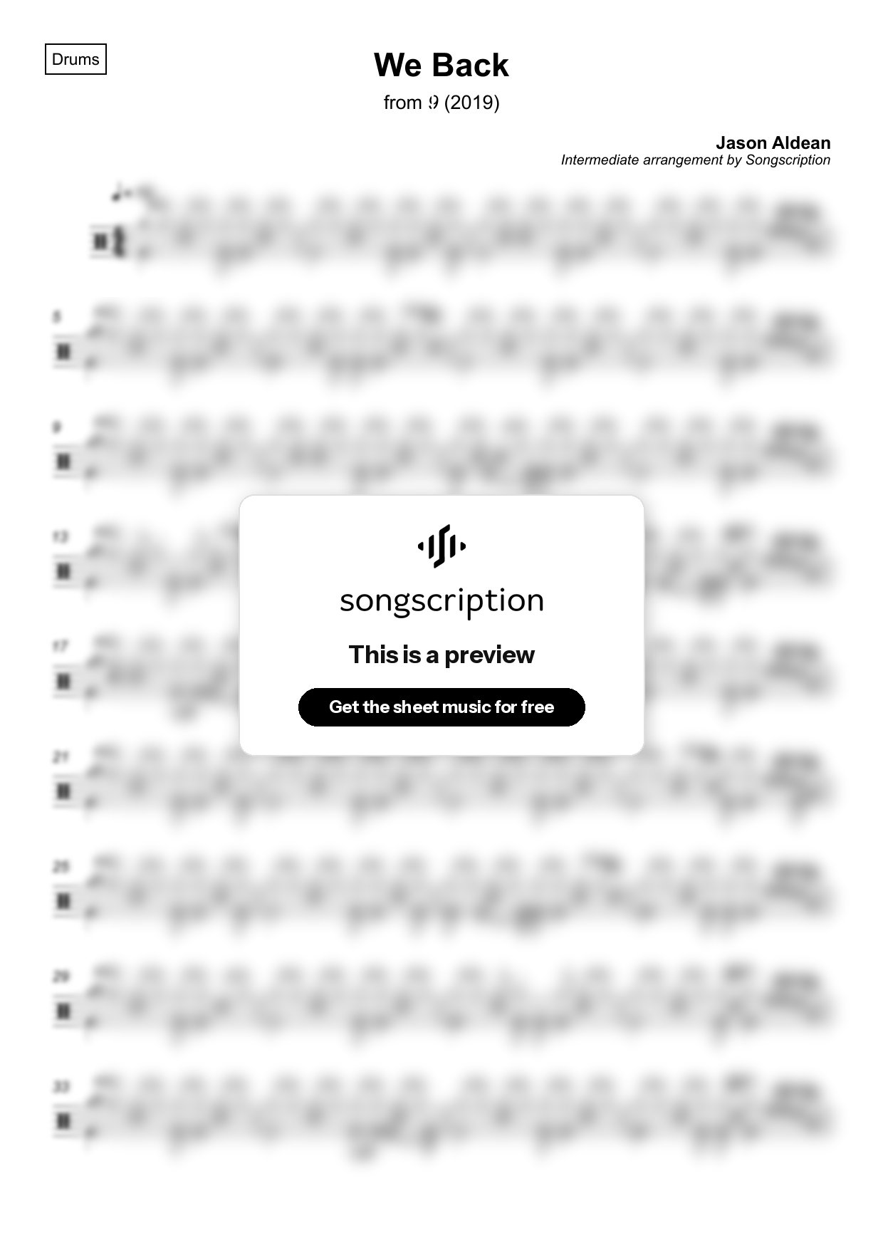 Intermediate Drums Sheet Music for "We Back" by Jason Aldean