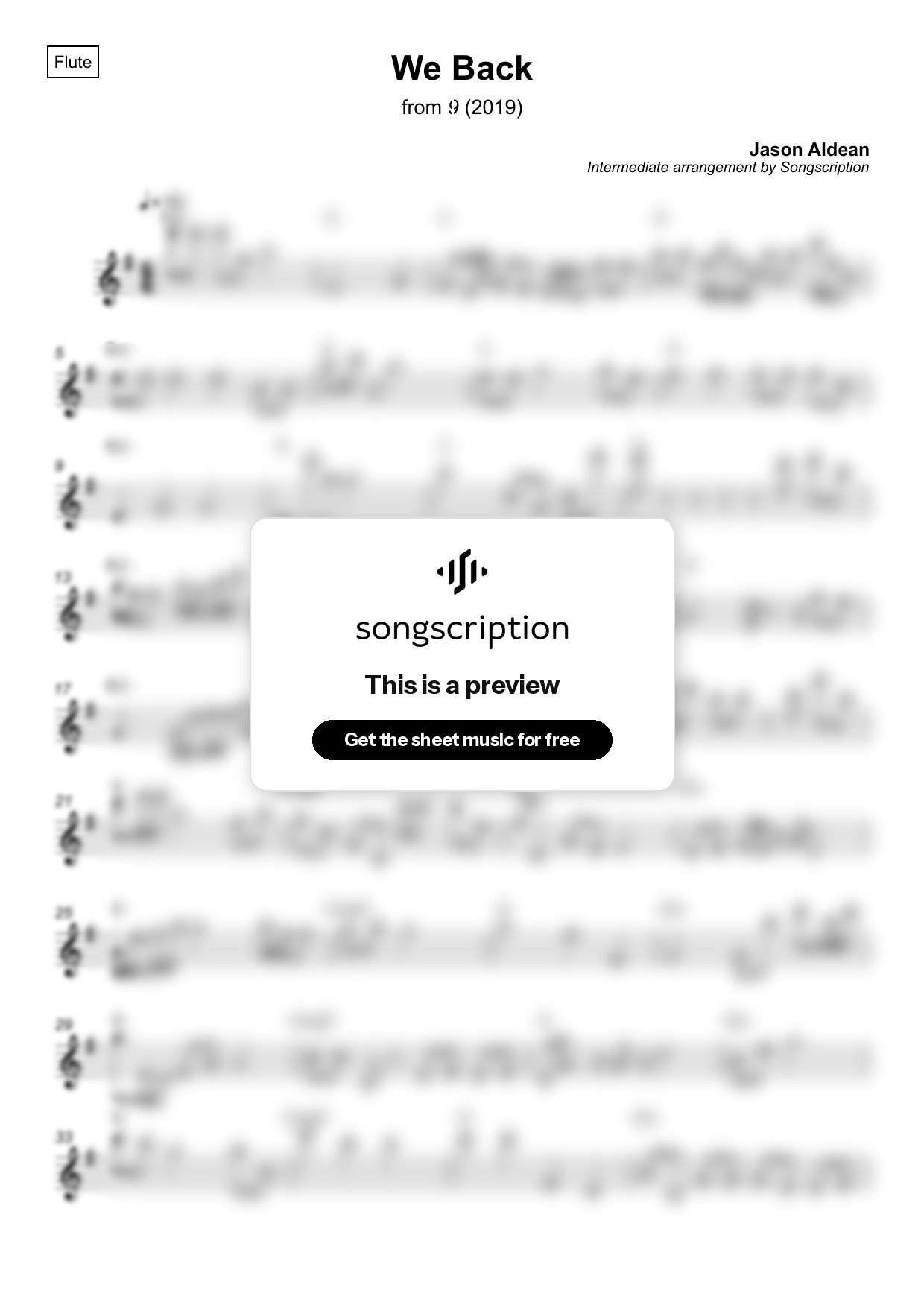 Intermediate Flute Sheet Music for "We Back" by Jason Aldean