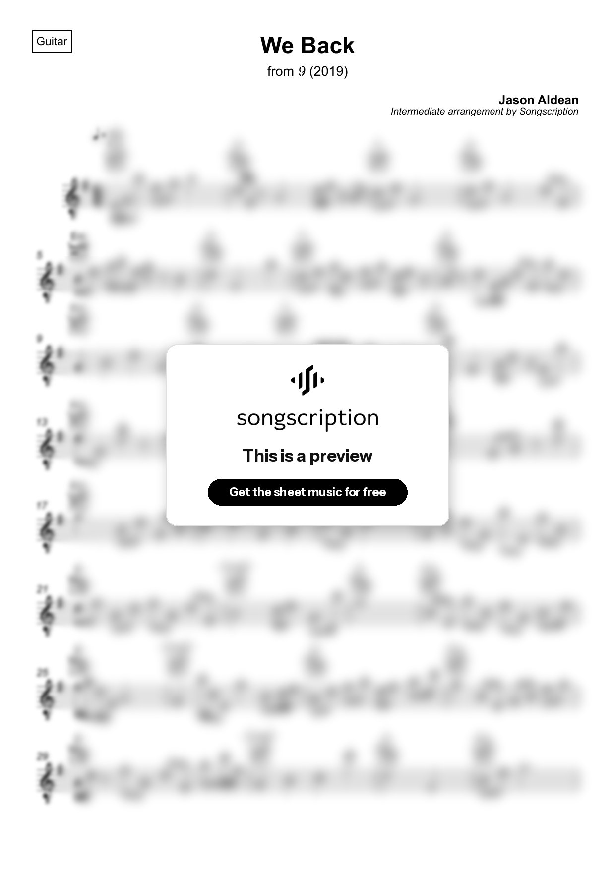 Intermediate Acoustic Guitar Sheet Music for "We Back" by Jason Aldean