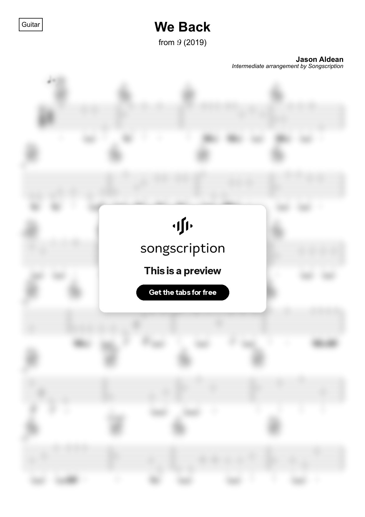 Intermediate Acoustic Guitar Tabs for "We Back" by Jason Aldean