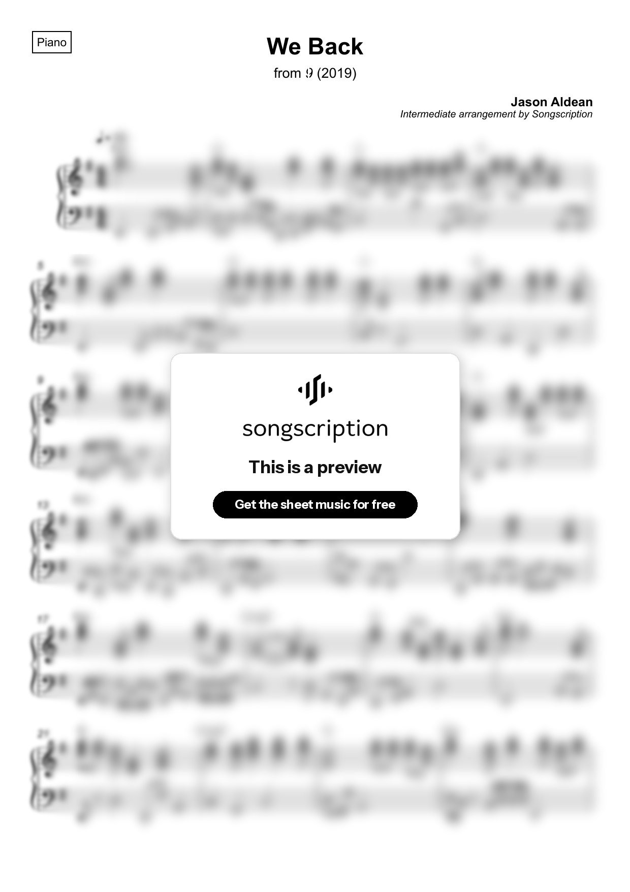Intermediate Piano Sheet Music for "We Back" by Jason Aldean
