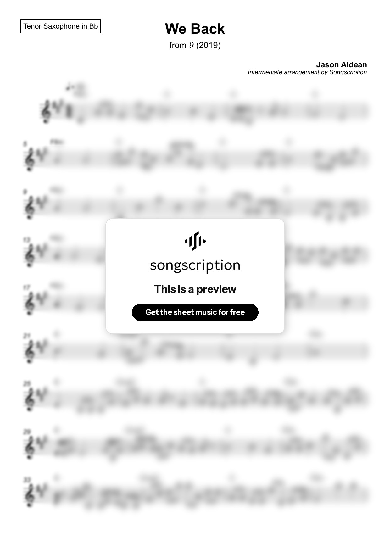Intermediate Tenor Sax Sheet Music for "We Back" by Jason Aldean