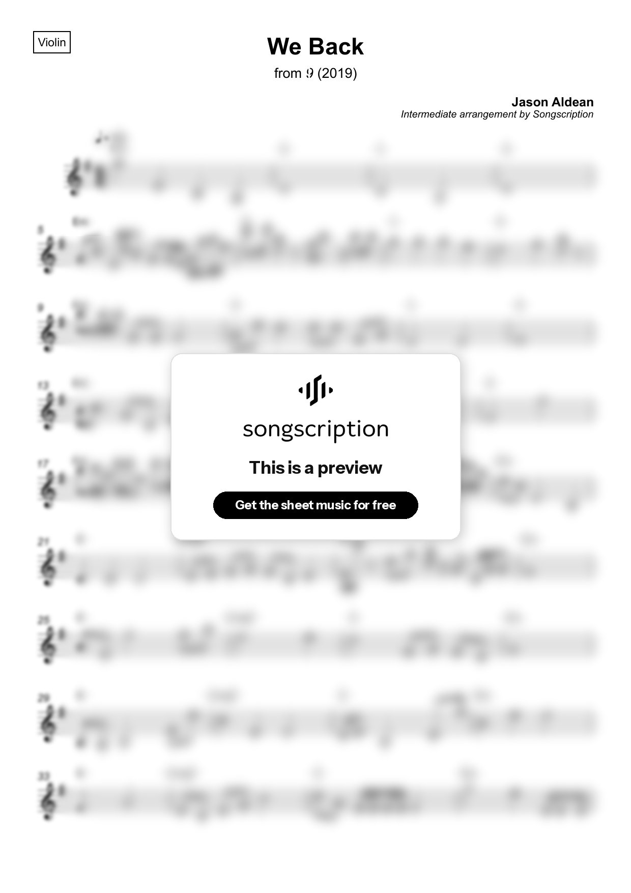 Intermediate Violin Sheet Music for "We Back" by Jason Aldean