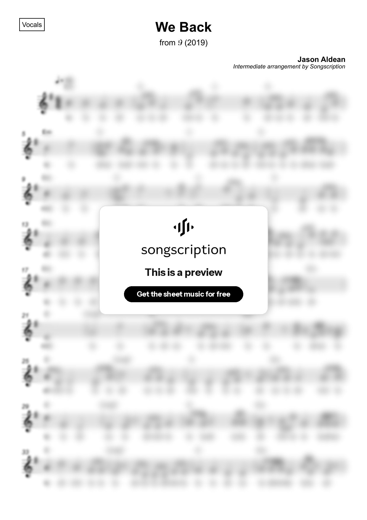 Intermediate Vocals Sheet Music for "We Back" by Jason Aldean