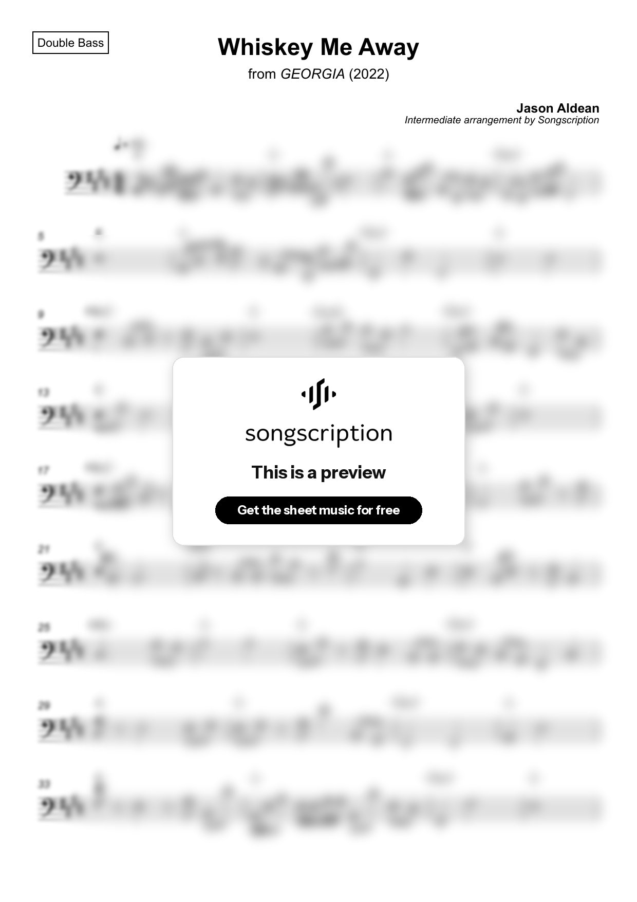 Intermediate Double Bass Sheet Music for "Whiskey Me Away" by Jason Aldean