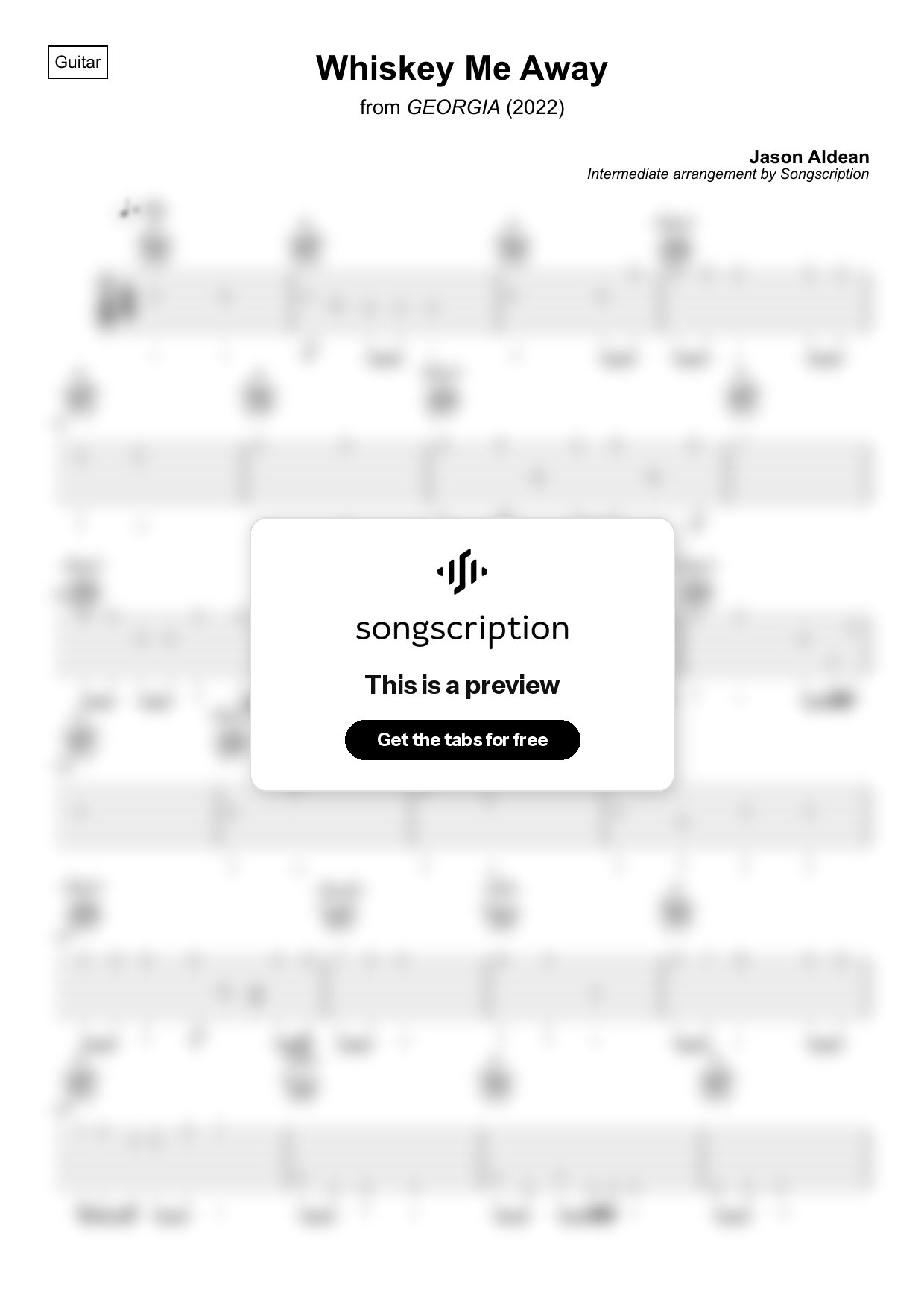 Intermediate Acoustic Guitar Tabs for "Whiskey Me Away" by Jason Aldean