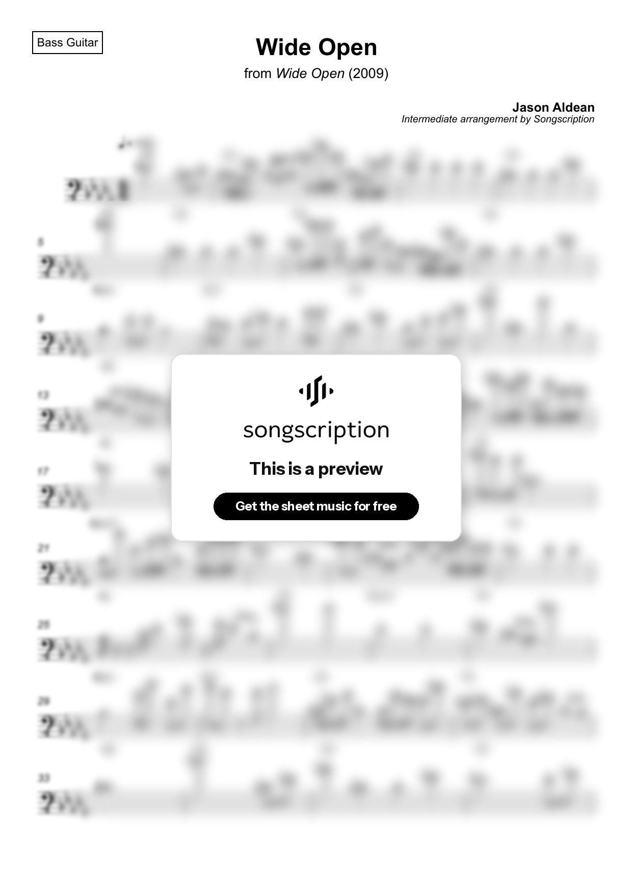 Intermediate Bass Guitar Sheet Music for "Wide Open" by Jason Aldean