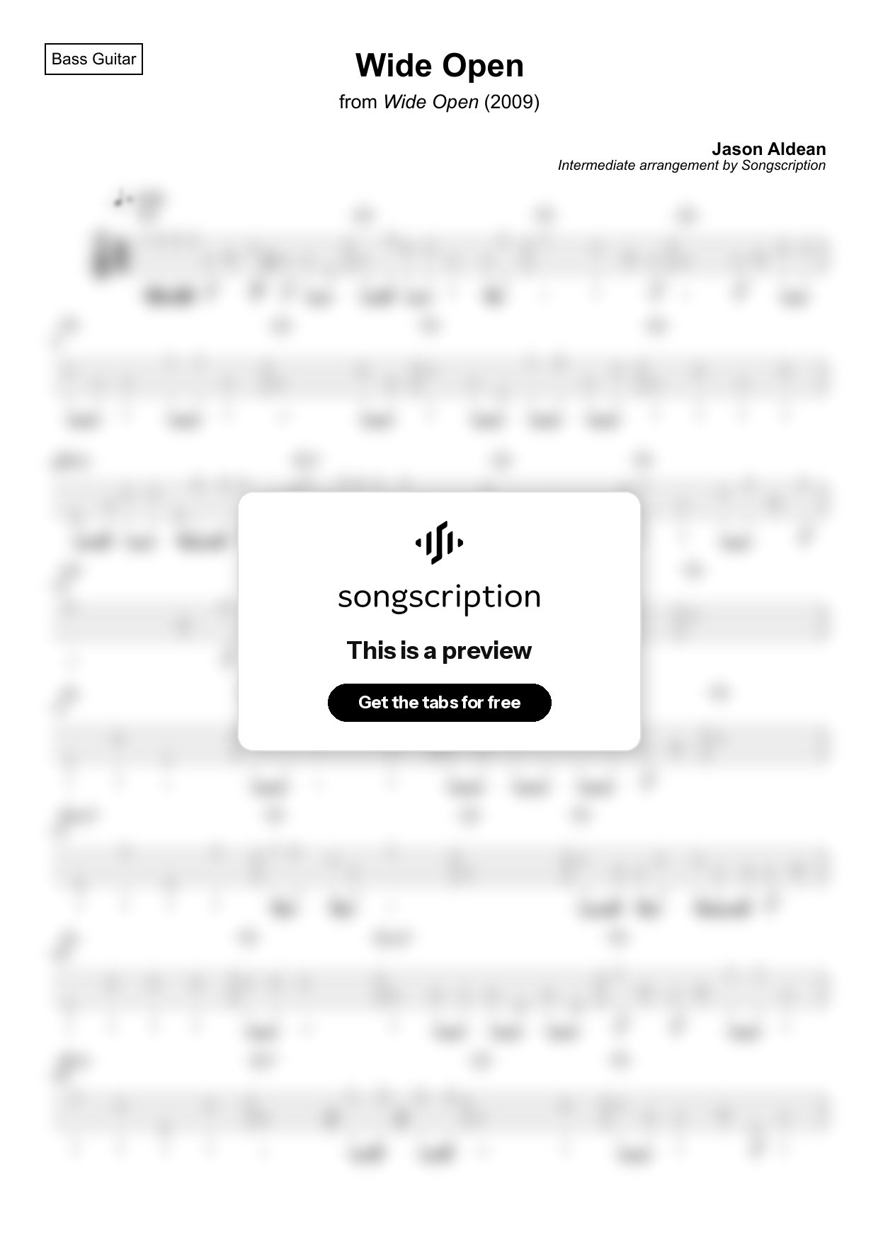 Intermediate Bass Guitar Tabs for "Wide Open" by Jason Aldean