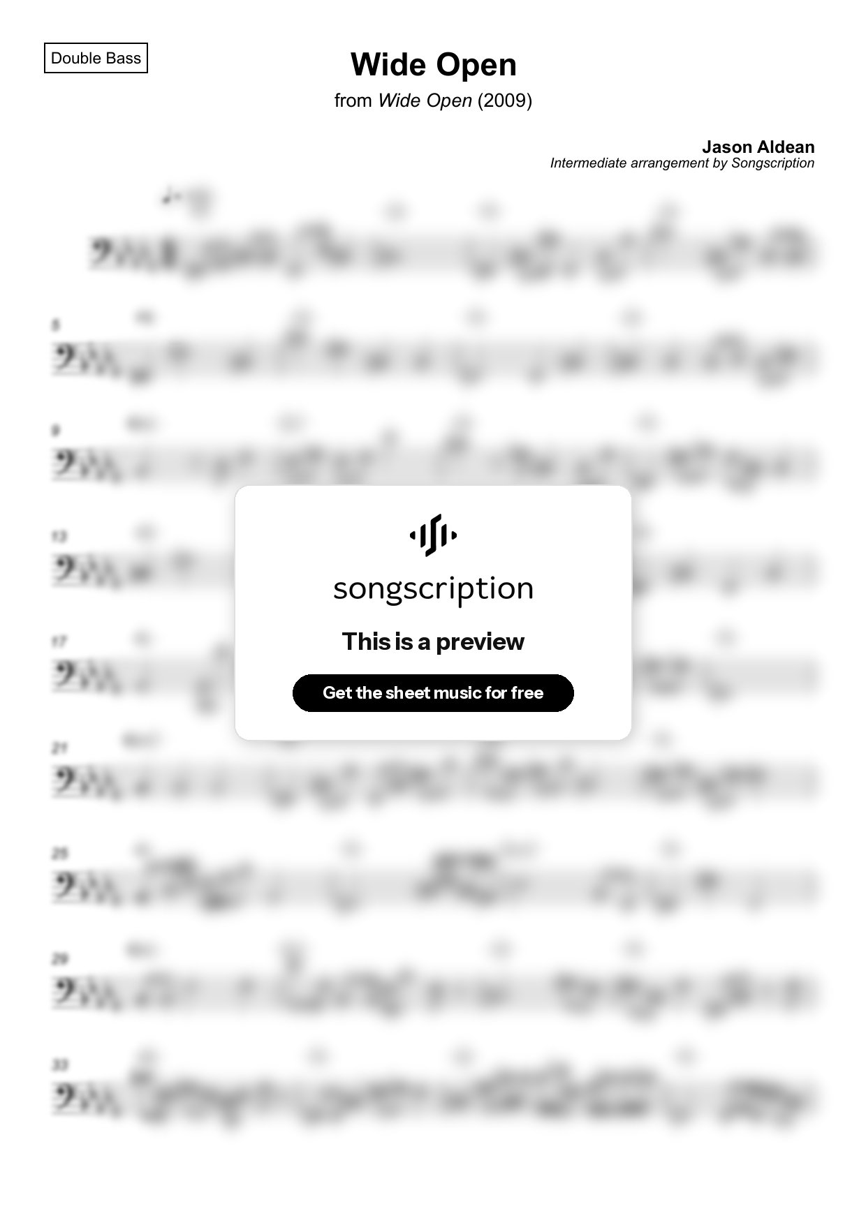 Intermediate Double Bass Sheet Music for "Wide Open" by Jason Aldean