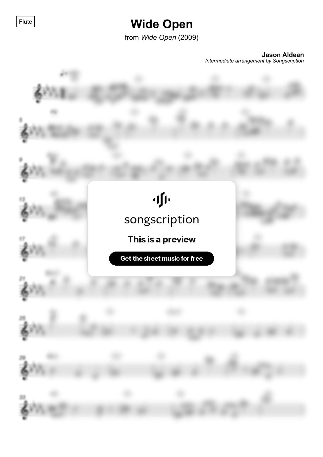 Intermediate Flute Sheet Music for "Wide Open" by Jason Aldean