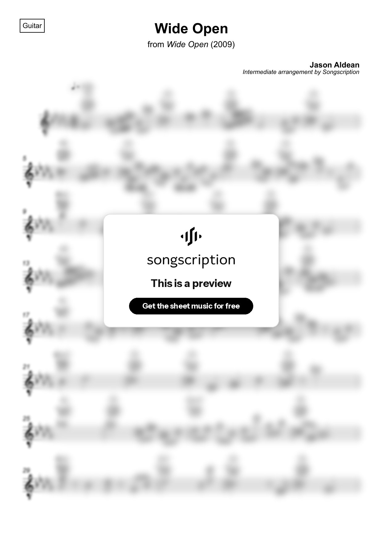 Intermediate Acoustic Guitar Sheet Music for "Wide Open" by Jason Aldean