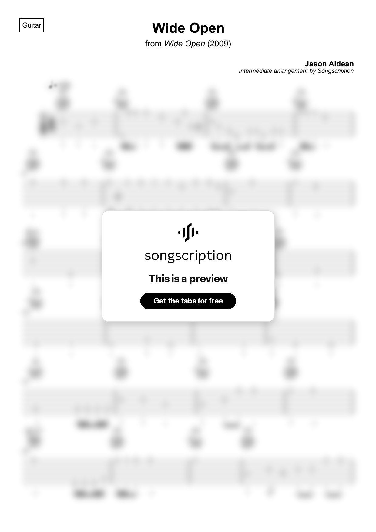 Intermediate Acoustic Guitar Tabs for "Wide Open" by Jason Aldean