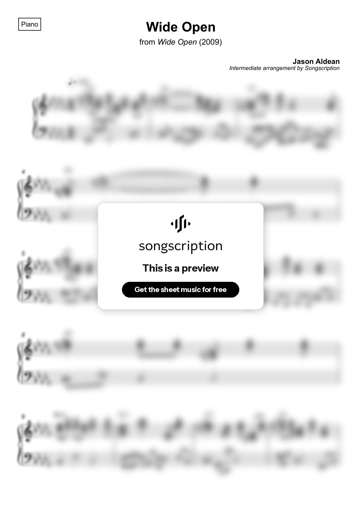 Intermediate Piano Sheet Music for "Wide Open" by Jason Aldean