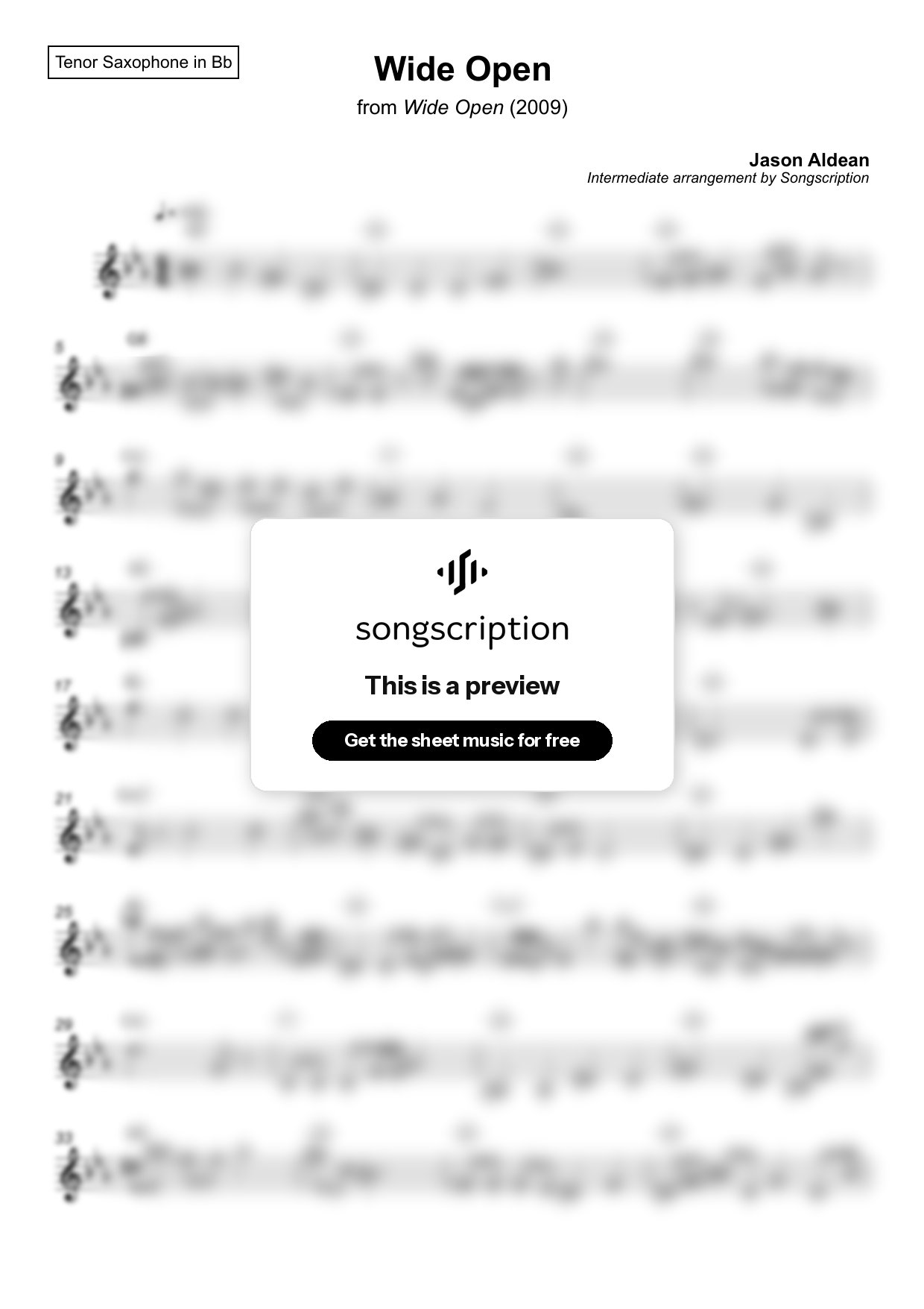 Intermediate Tenor Sax Sheet Music for "Wide Open" by Jason Aldean
