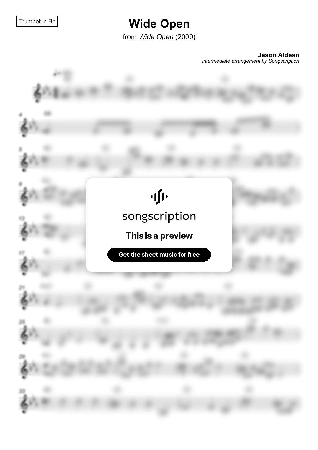 Intermediate Trumpet Sheet Music for "Wide Open" by Jason Aldean