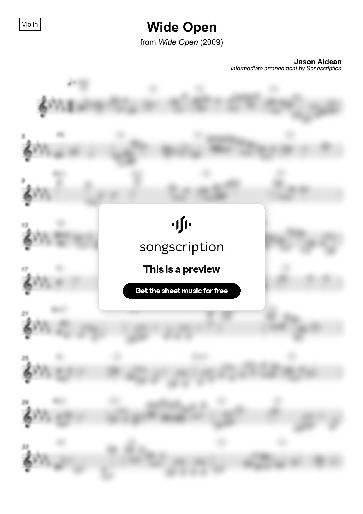 Intermediate Violin Sheet Music for "Wide Open" by Jason Aldean