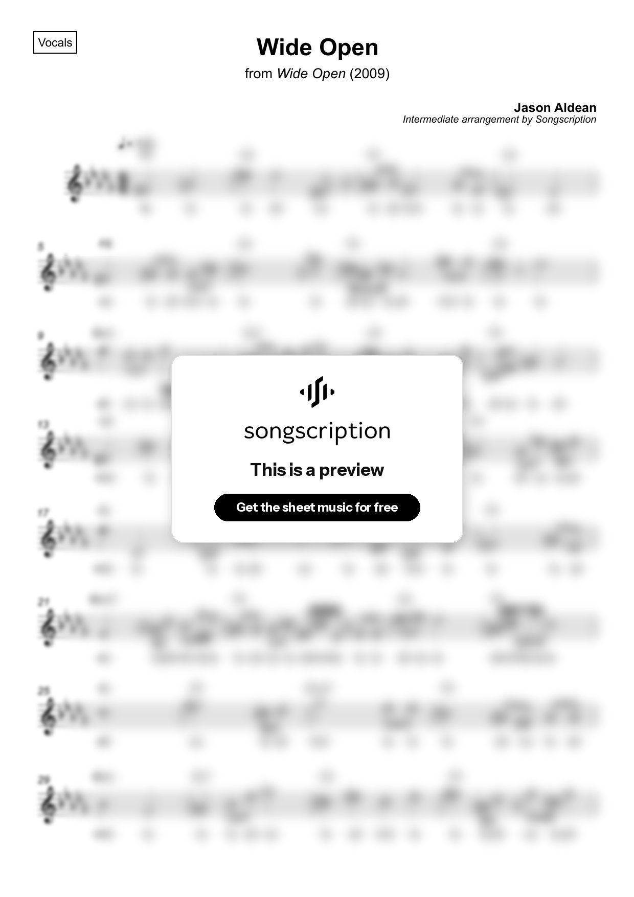 Intermediate Vocals Sheet Music for "Wide Open" by Jason Aldean