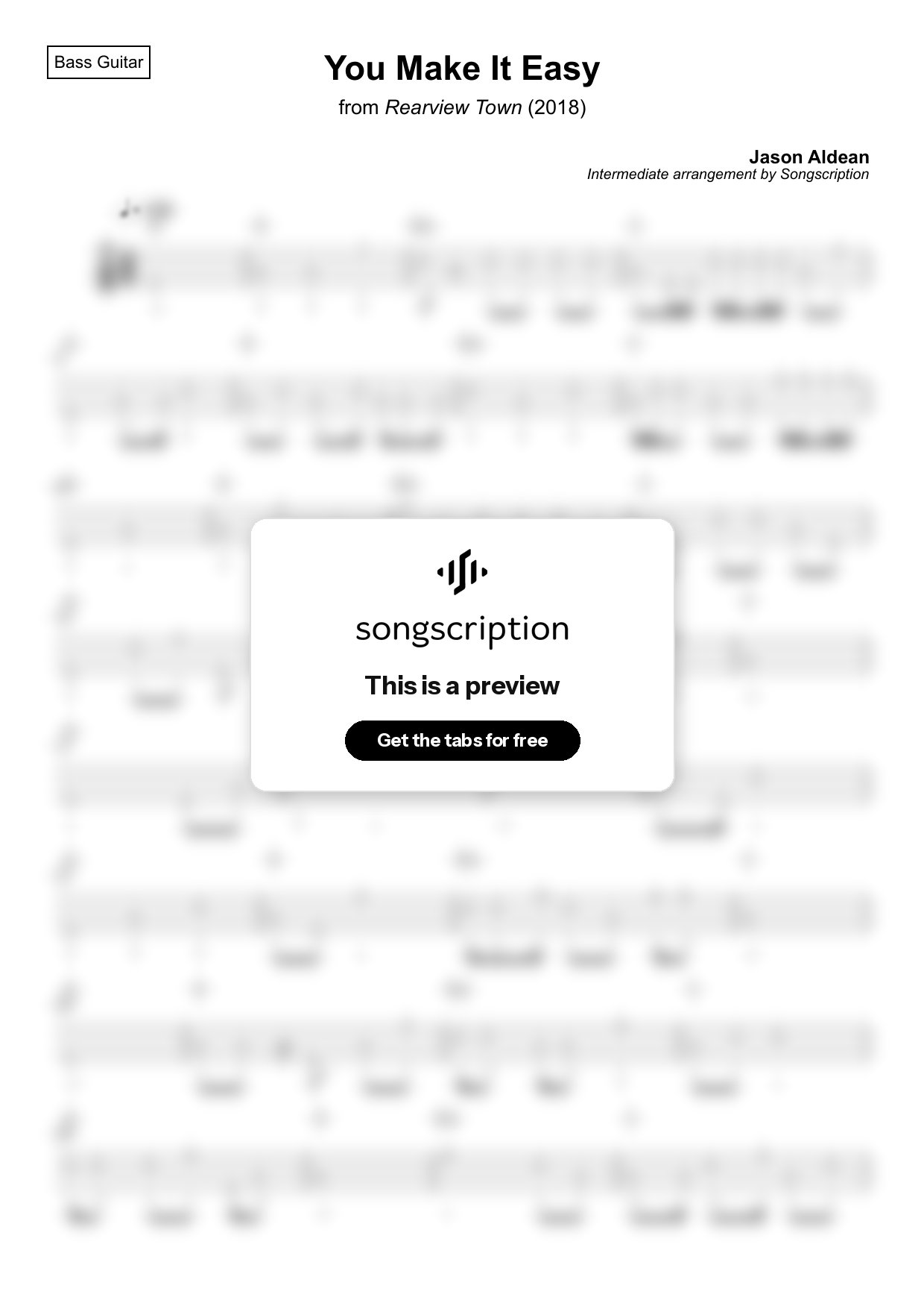 Intermediate Bass Guitar Tabs for "You Make It Easy" by Jason Aldean