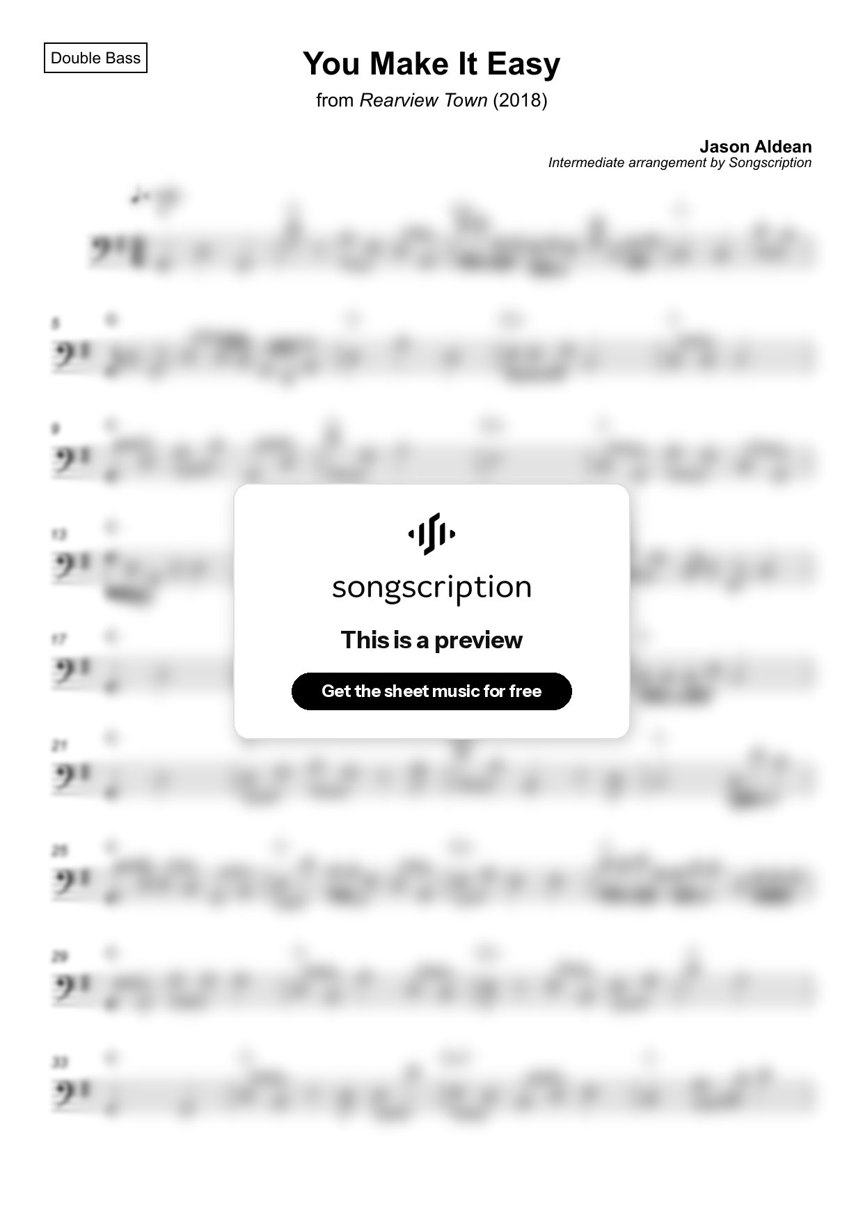 Intermediate Double Bass Sheet Music for "You Make It Easy" by Jason Aldean
