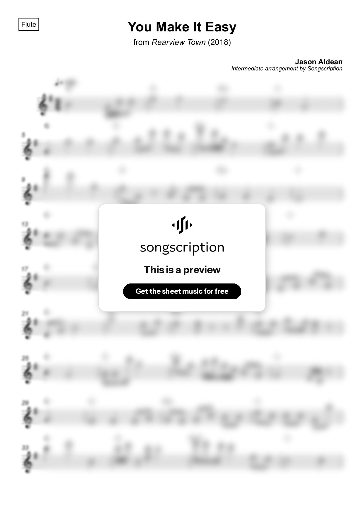 Intermediate Flute Sheet Music for "You Make It Easy" by Jason Aldean