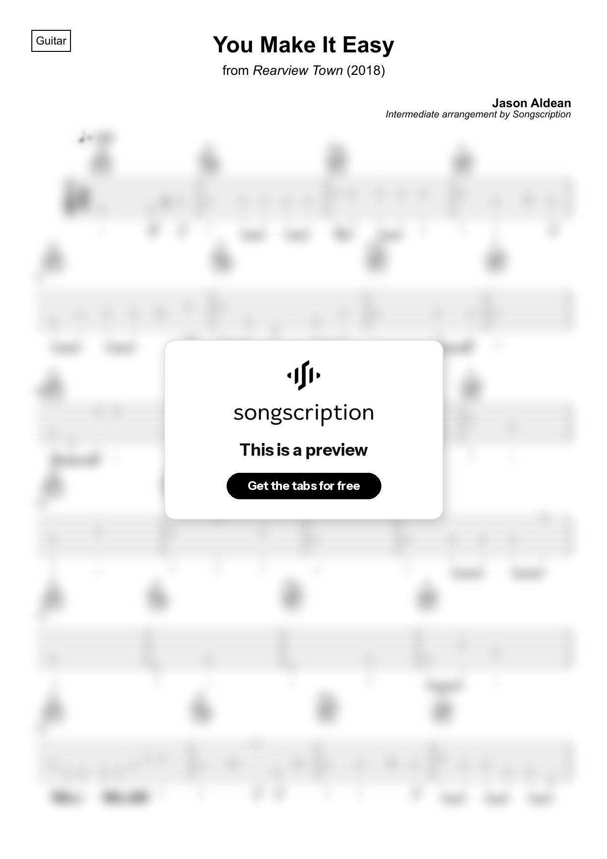 Intermediate Acoustic Guitar Tabs for "You Make It Easy" by Jason Aldean
